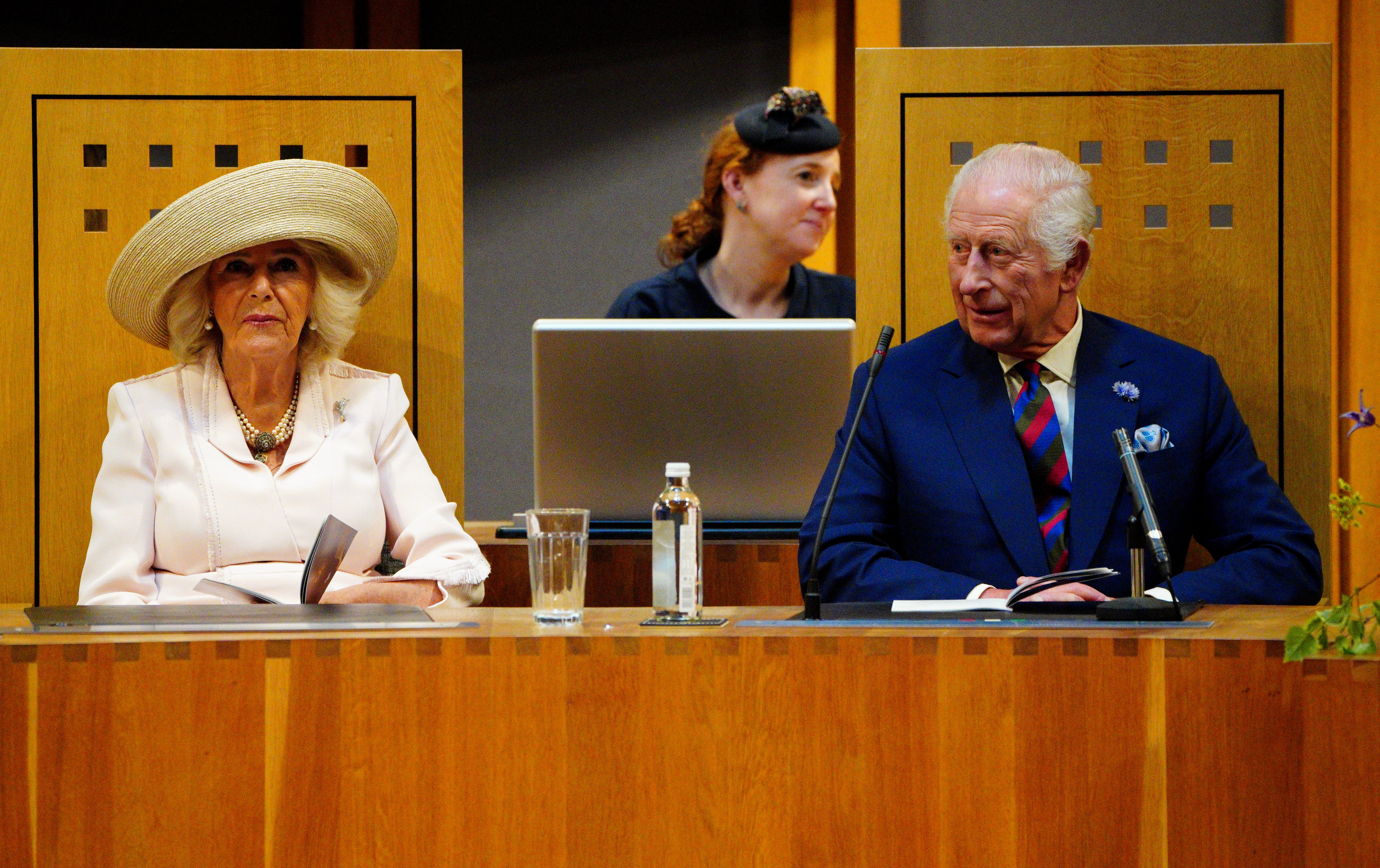 King Charles III and Queen Camilla during a visit to the Senedd in Cardiff to mark its 25th anniversary