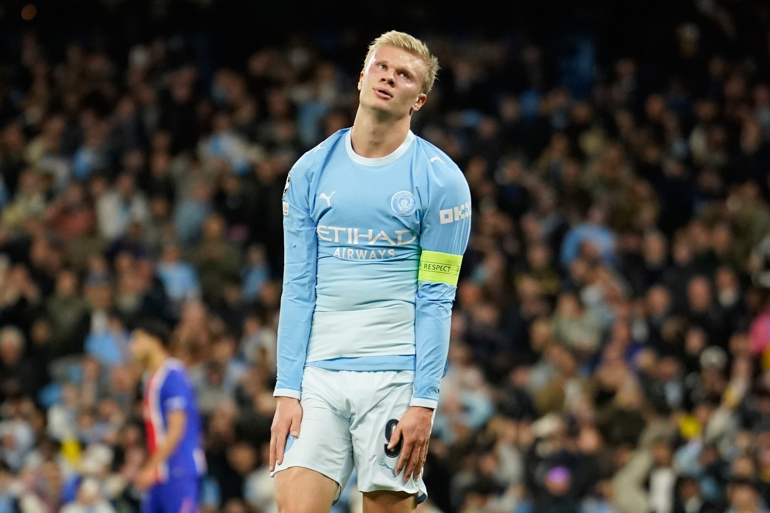Erling Haaland scored twice but City’s second-half momentum was punctured by Akliouche scoring PSG’s fourth