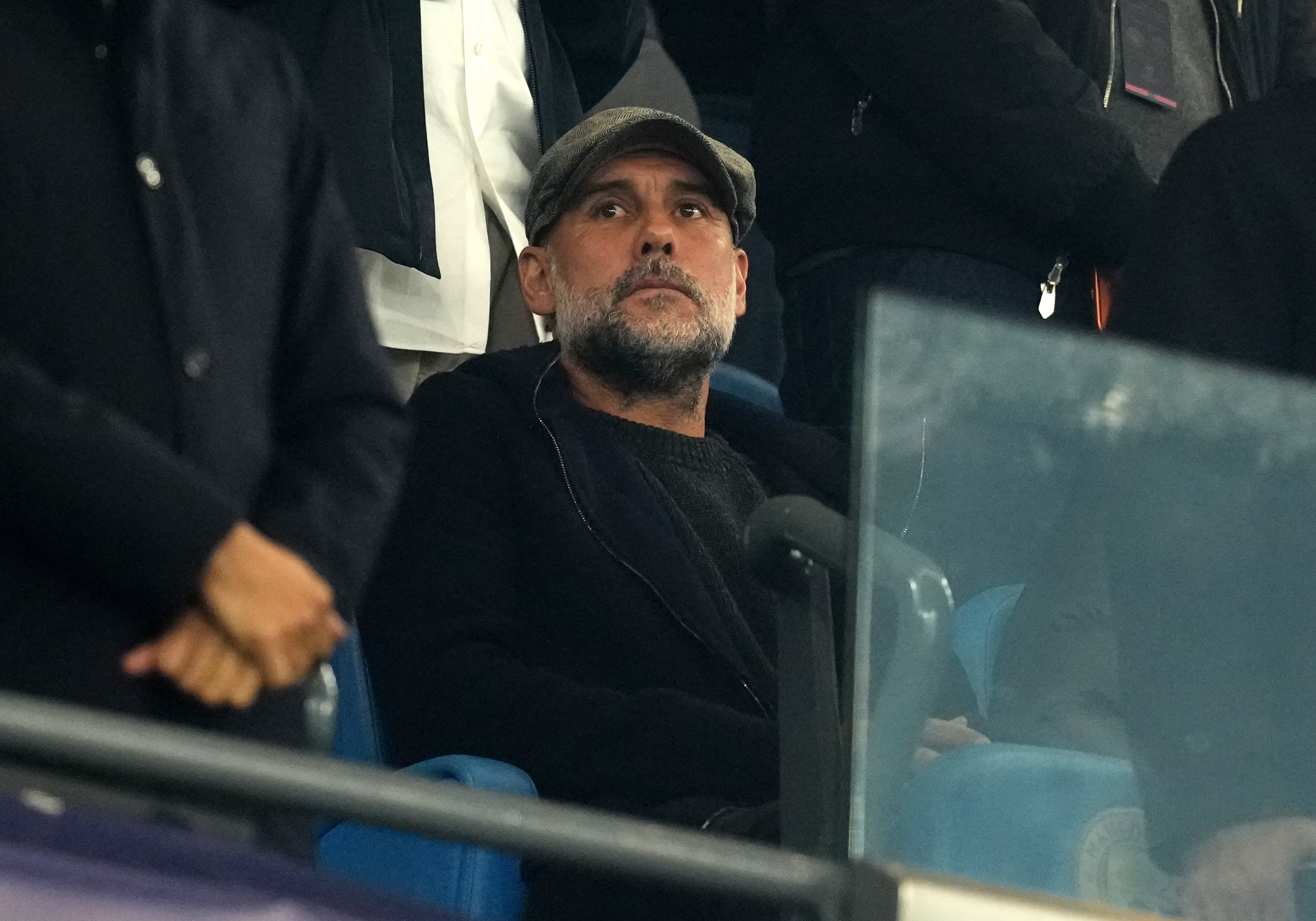 Pep Guardiola watched from the stands in a show support to his former club following their guility verdcit