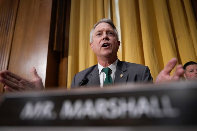 Sen. Roger Marshall, R-Kan., speaks at the Senate Finance Committee confirmation hearing at the Capitol