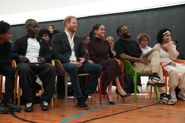 The Duke and Duchess of Sussex during a visit to The Community Recording Studio