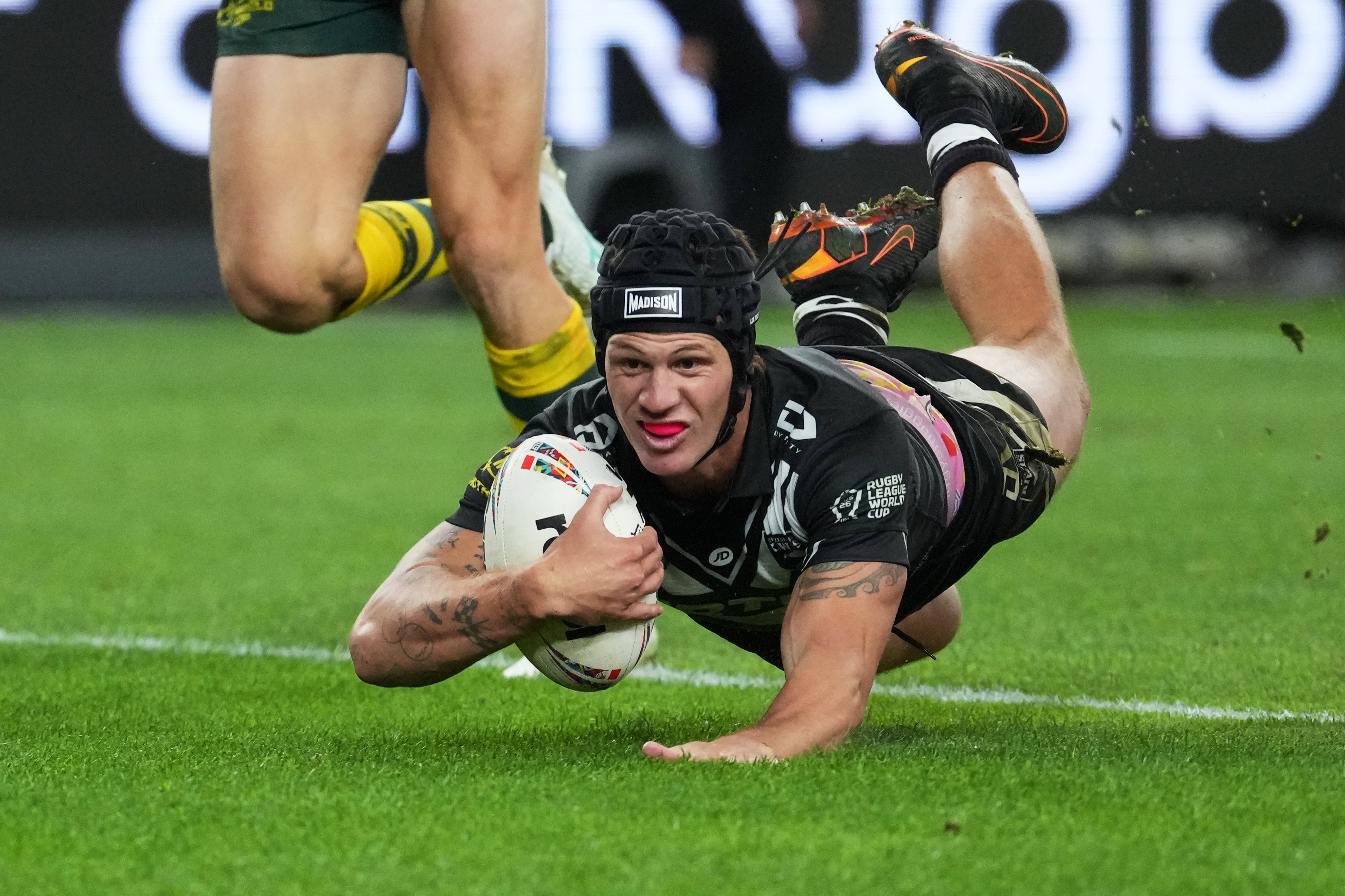 Kalyn Ponga scored a brilliant try with his pink underpants on show