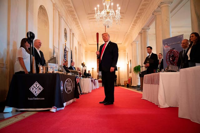 President Donald Trump’s staff rushed to complete one renovation project at the White House in time for his 80th birthday. Pictured: Trump in the White House in 2020