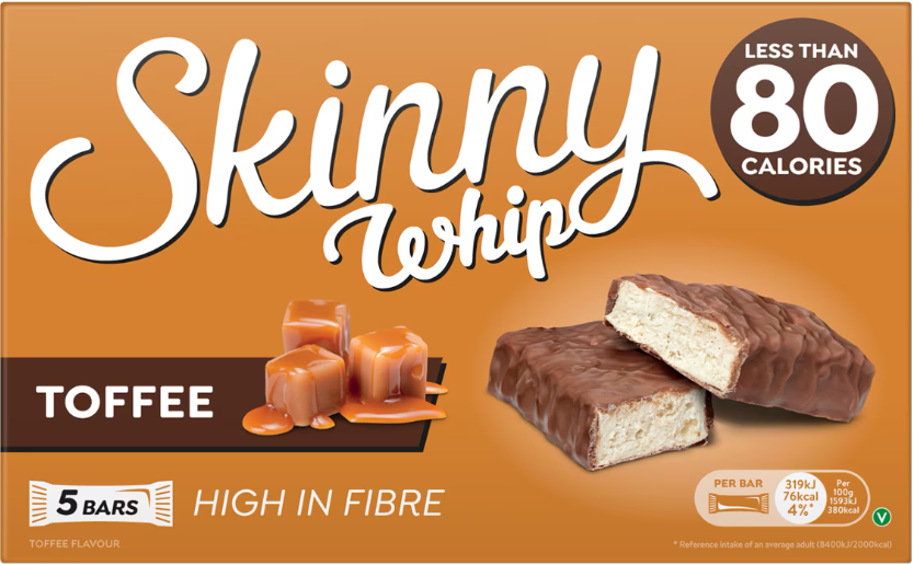 Bars containing peanuts have been wrapped in Skinny Whip's toffee packaging