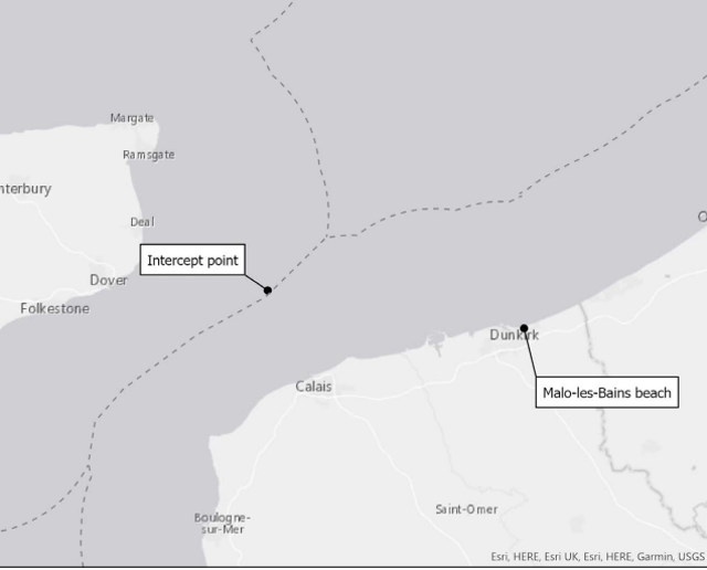 The dinghy launched from a canal system at Malo-les-Bains, before picking up more people from a beach, and then being intercepted by a French vessel