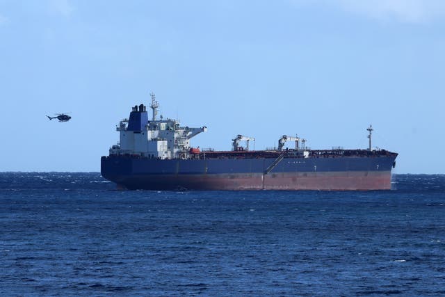 The Russian shadow fleet oil tanker DF PEAK escorted by the French Navy on Thursday ( AFP/Getty )