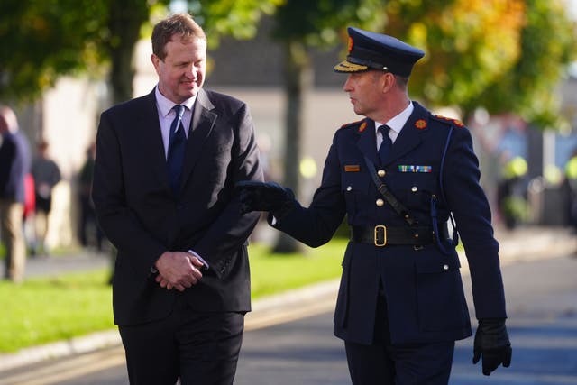 Irish Justice Minister Jim O’Callaghan and Garda Commissioner Justin Kelly at the Garda College graduation ceremony on Friday