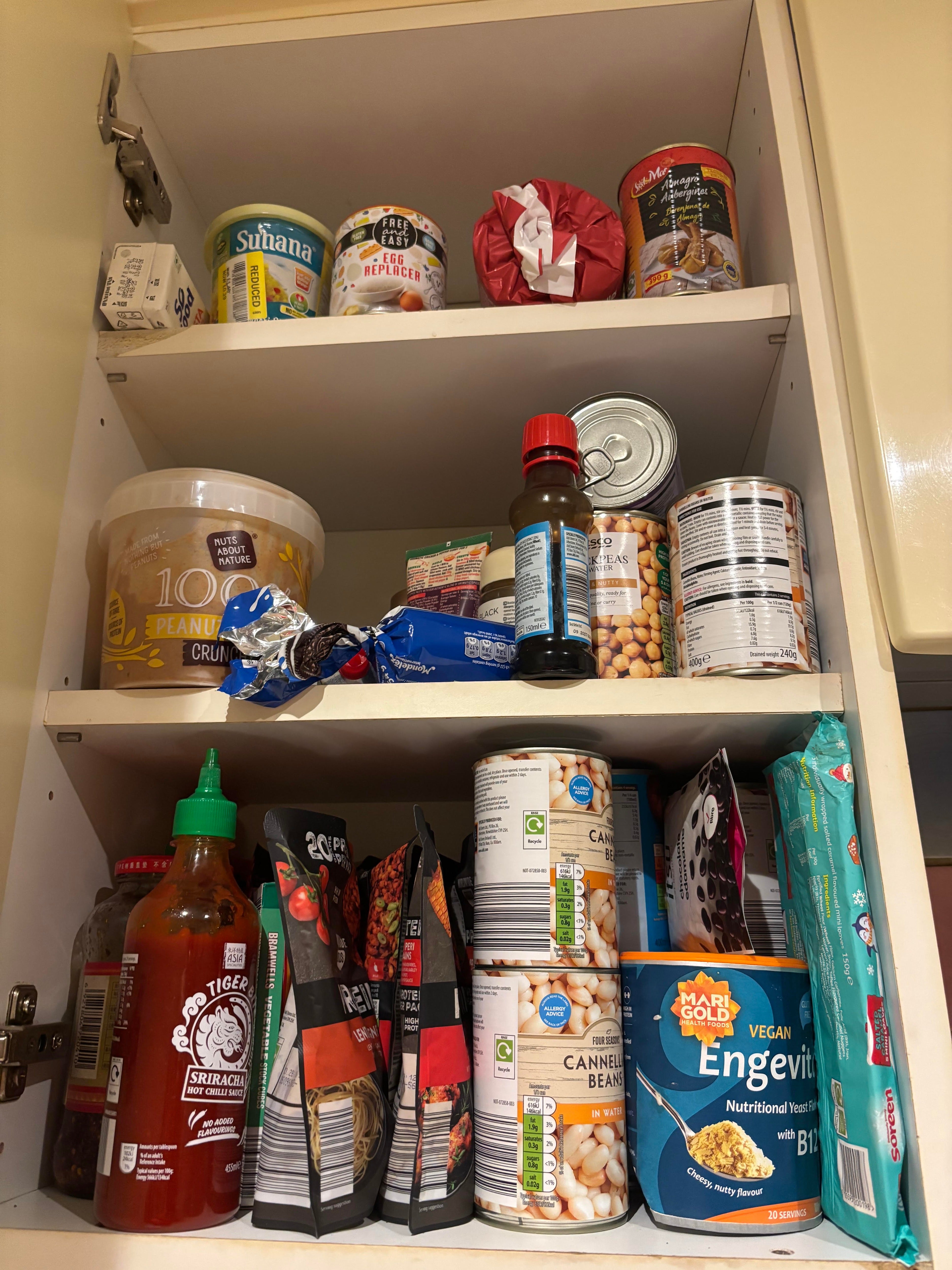 My cupboard is full of an assortment of basic sauces and tins of beans