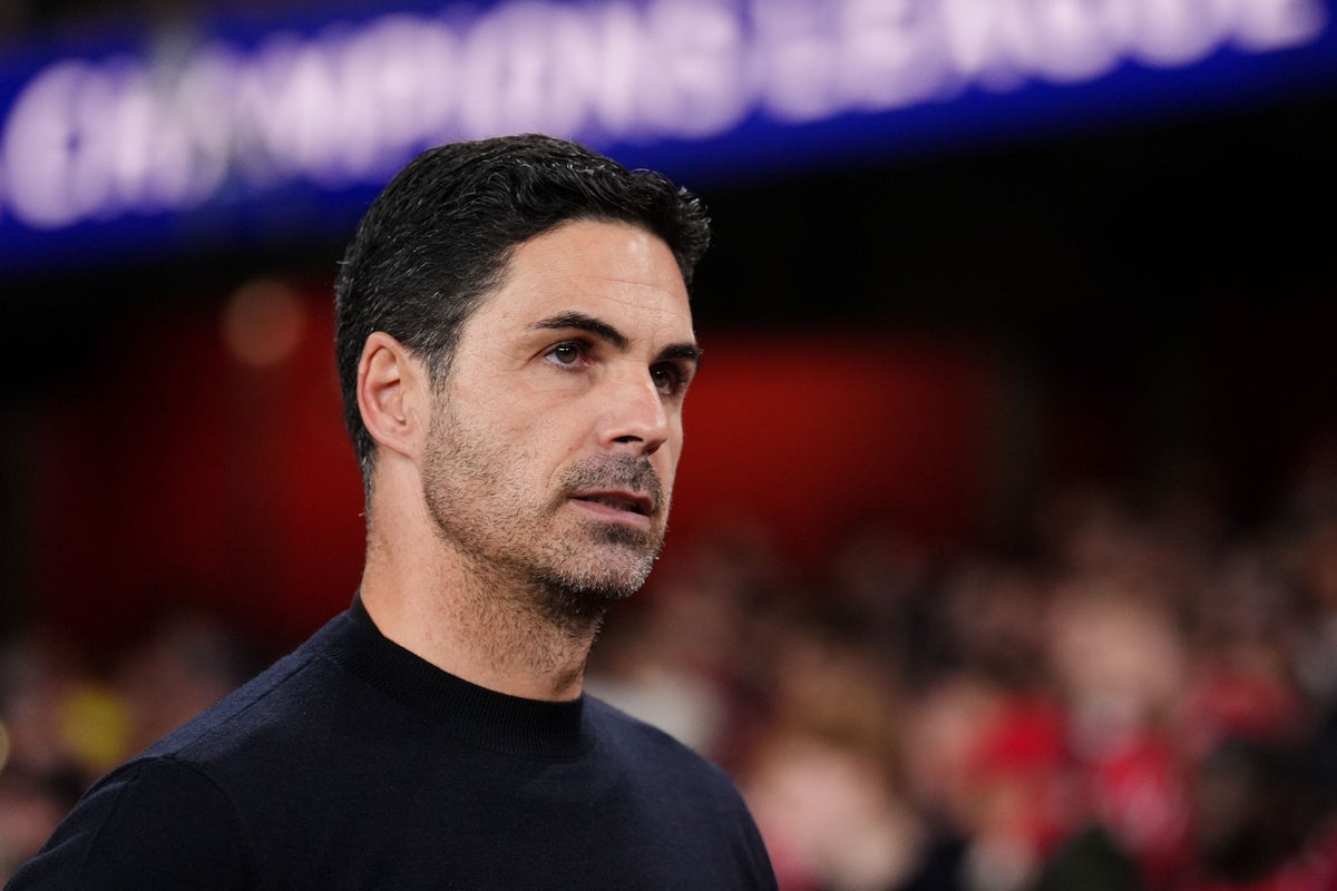 Mikel Arteta speaking at a press conference as Arsenal manager before a Premier League match.