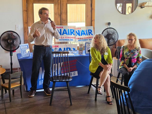 Nair seen speaking with voters in Clay County in August
