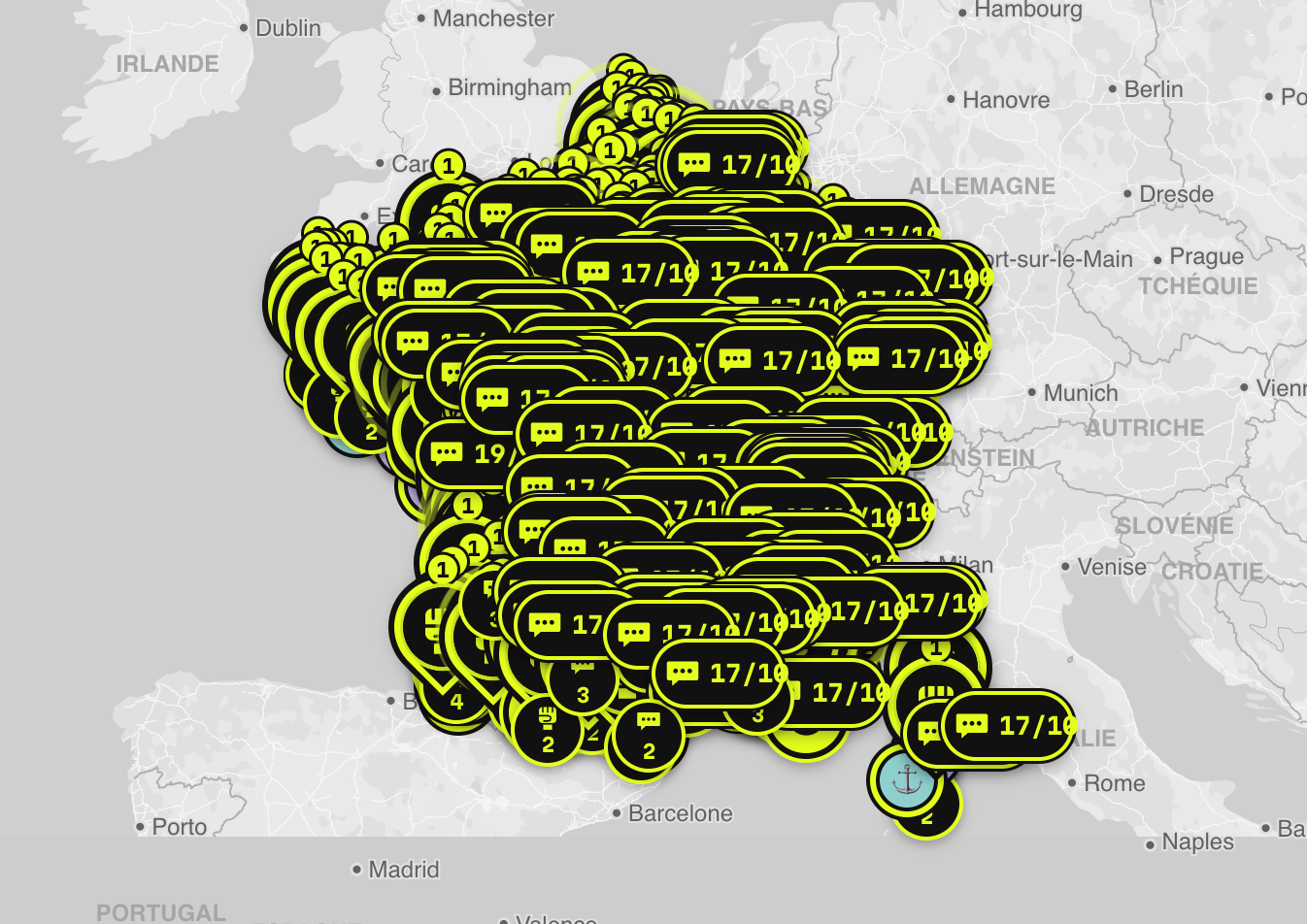 Map of planned demonstrations