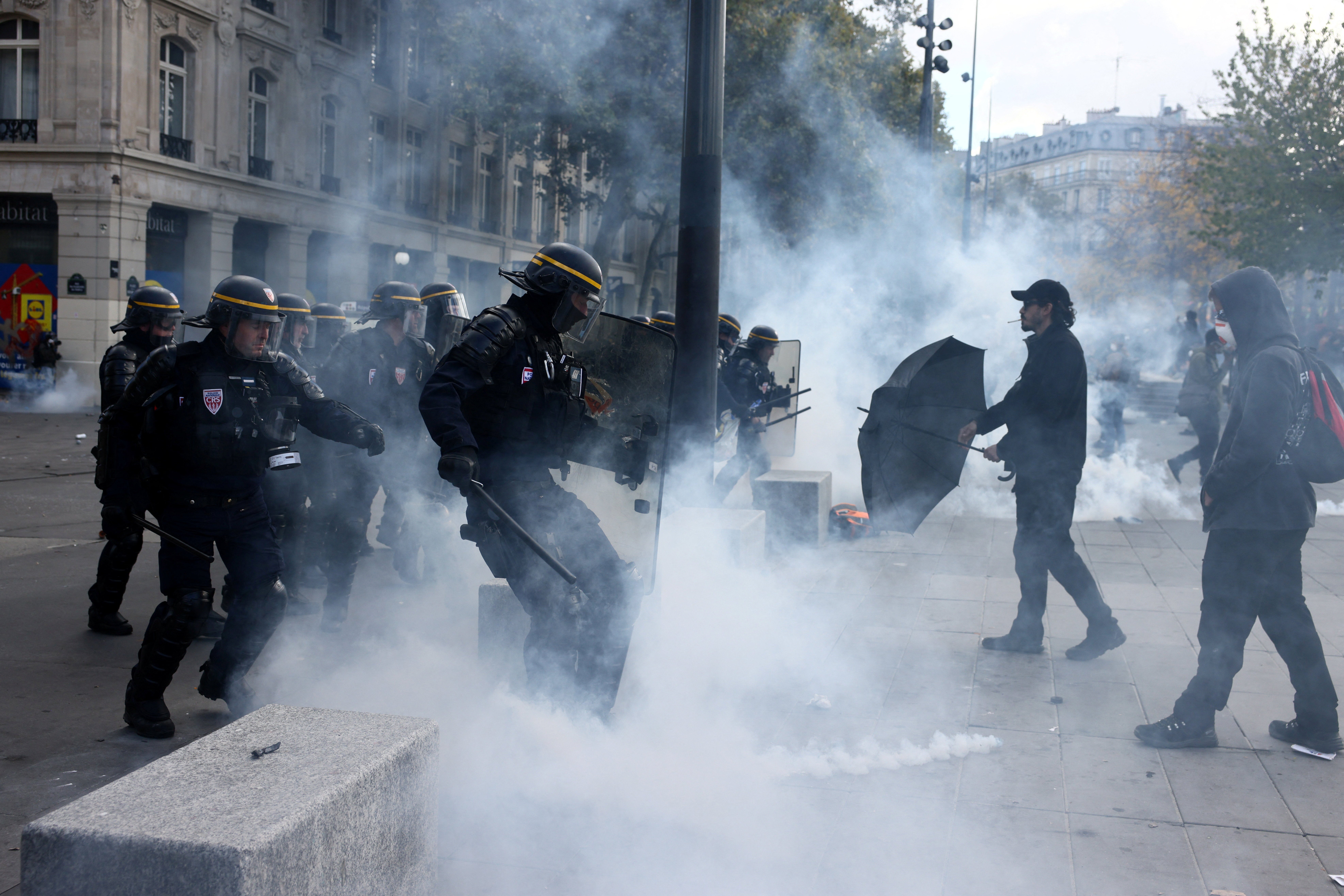 Tear gas being used by riot police in Paris