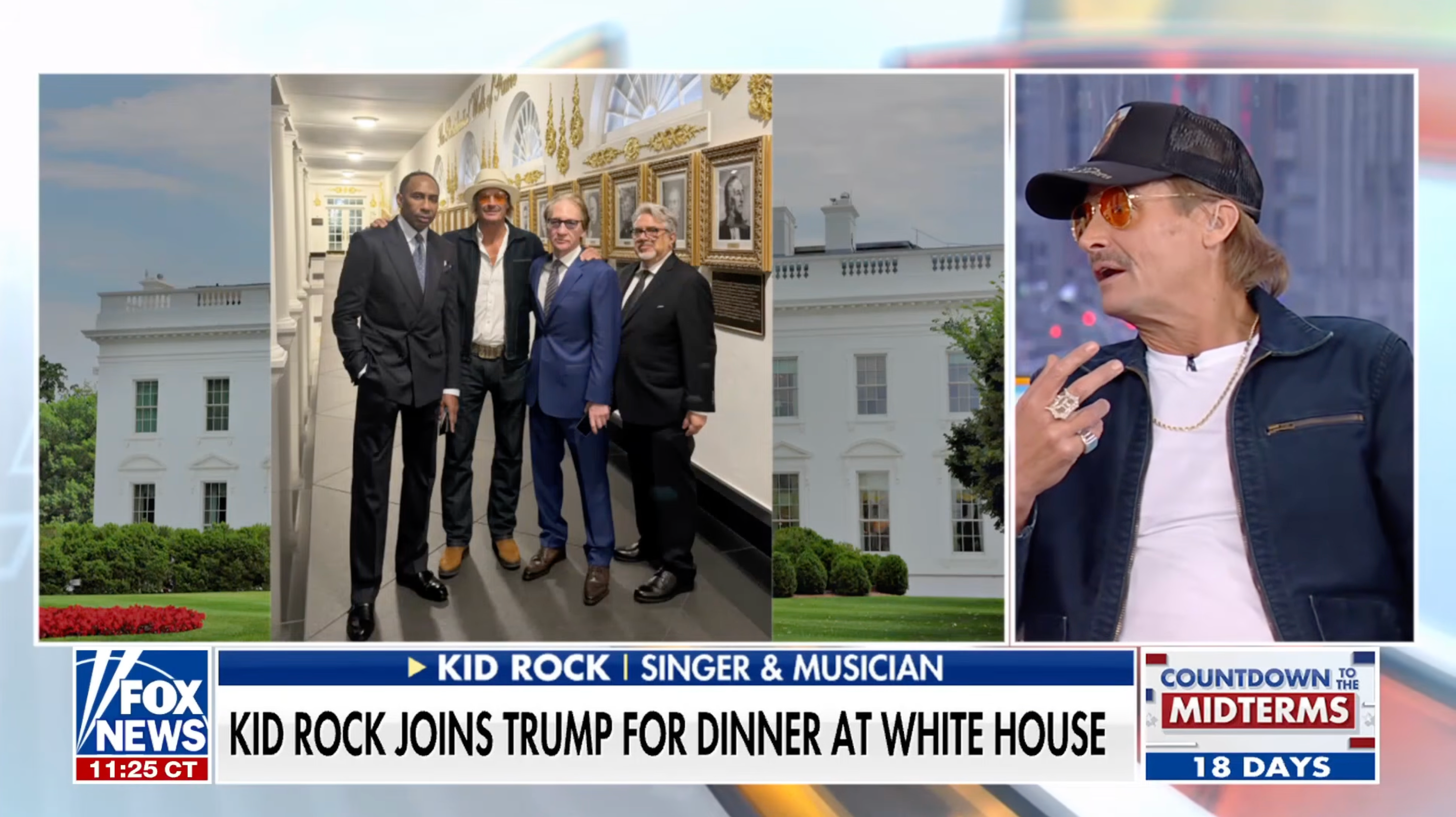 President Donald Trump hosted Kid Rock, Bill Maher and Stephen A. Smith for a four-hour dinner at the White House on Thursday