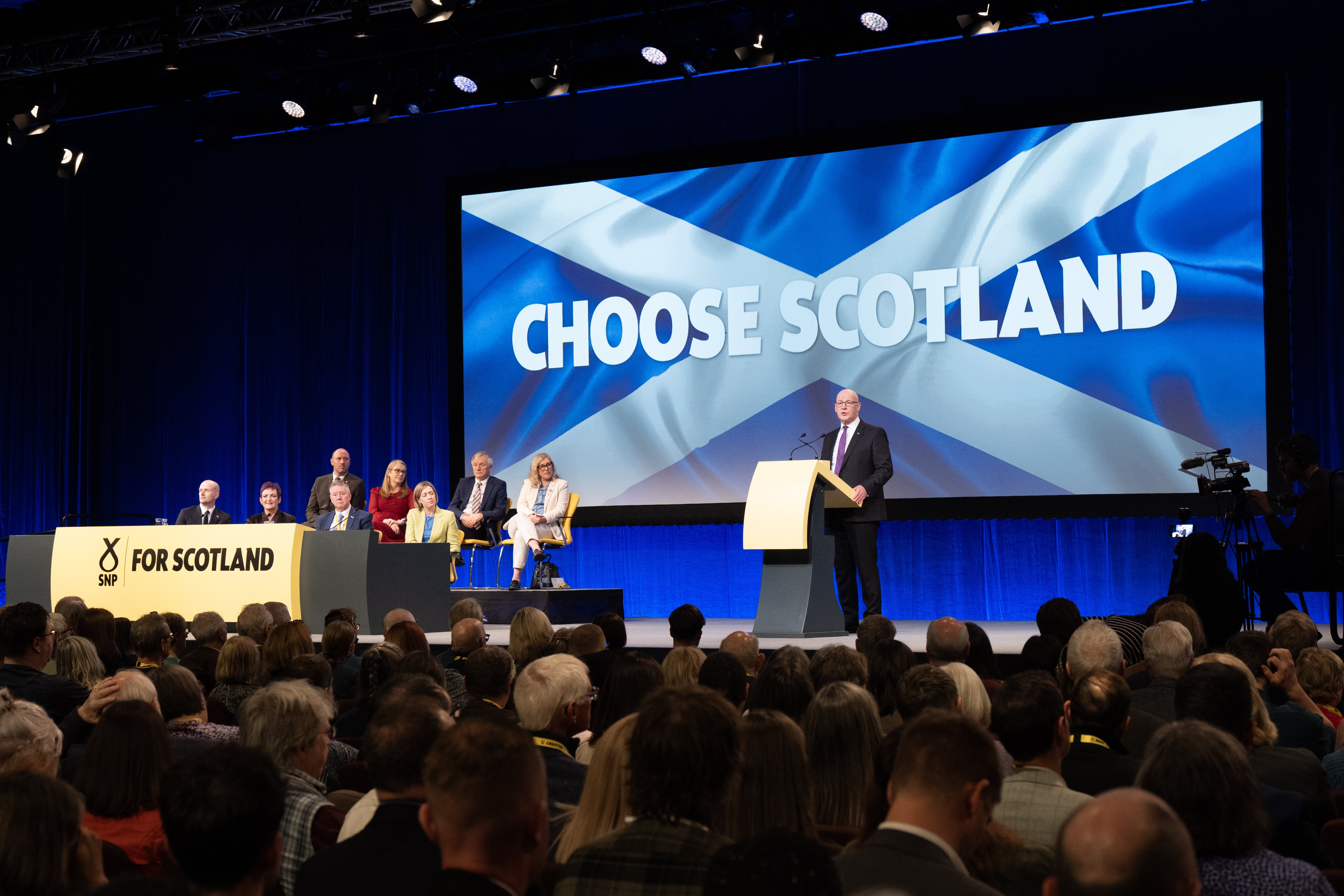 First Minister and party leader John Swinney delivers his keynote speech at the SNP annual conference (Jane Barlow/PA)