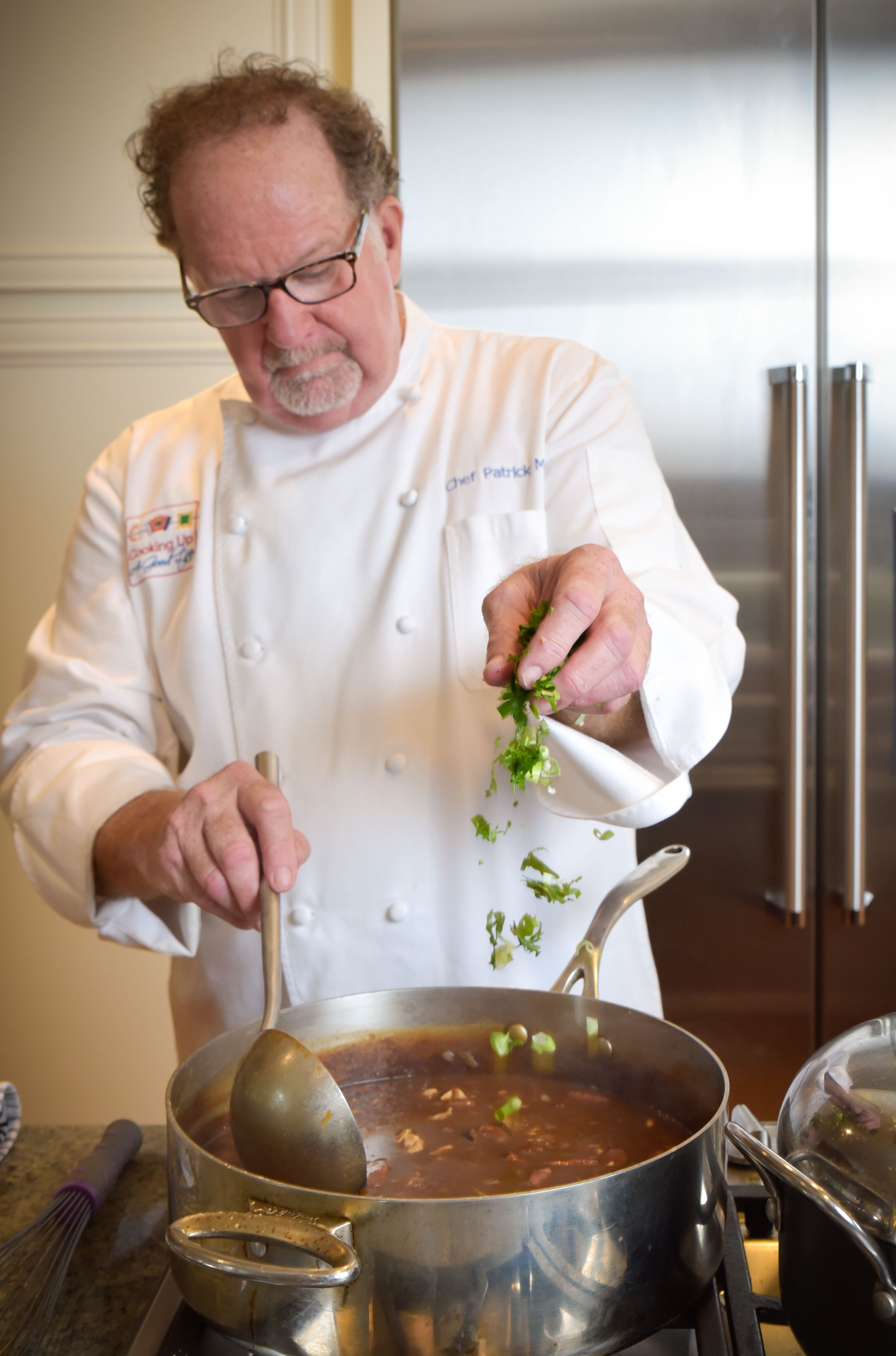 Chef Patrick Mould cooking gumbo in Lafayette