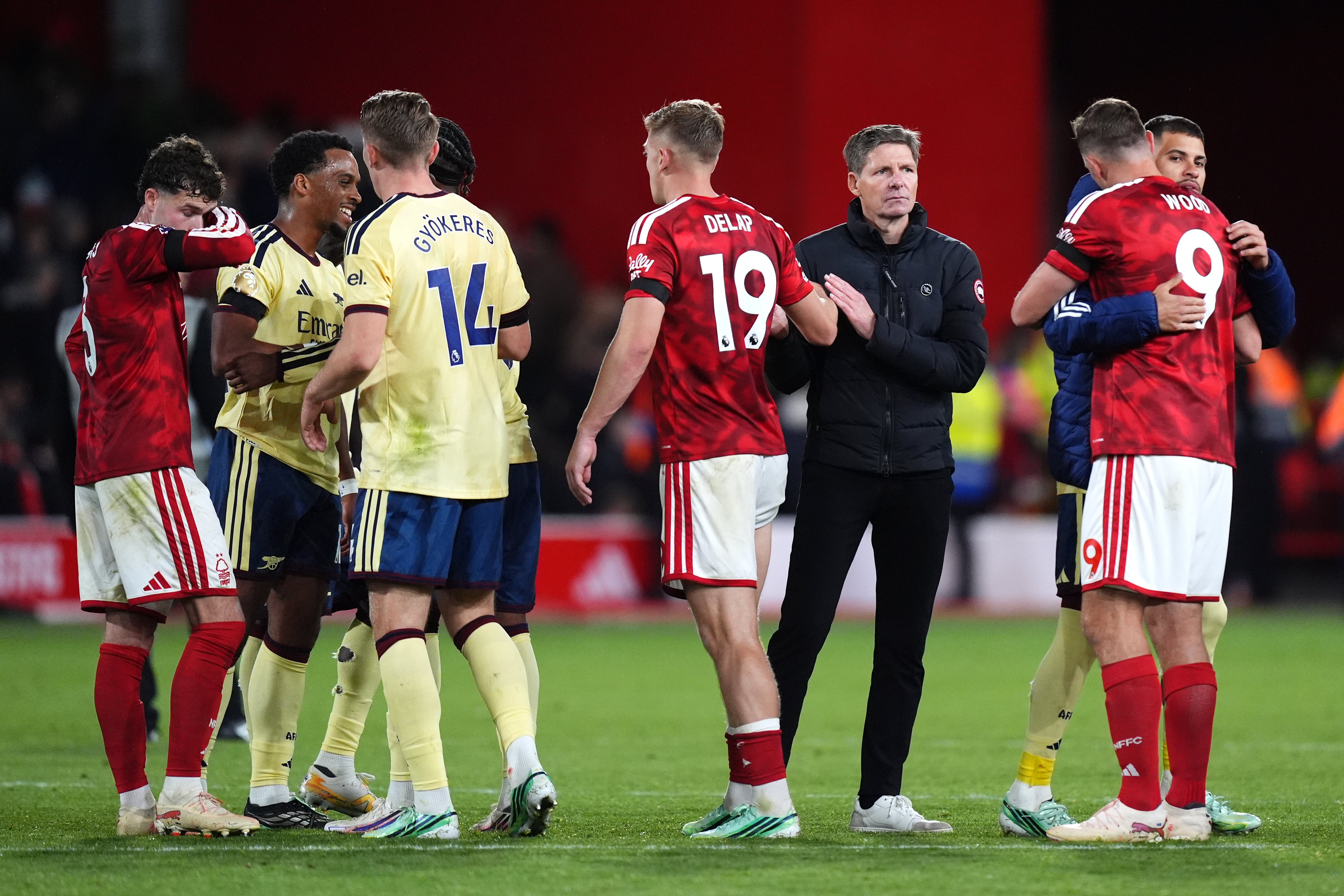 Oliver Glasner (third right) saw his side fail to score at home again (Mike Egerton/PA).