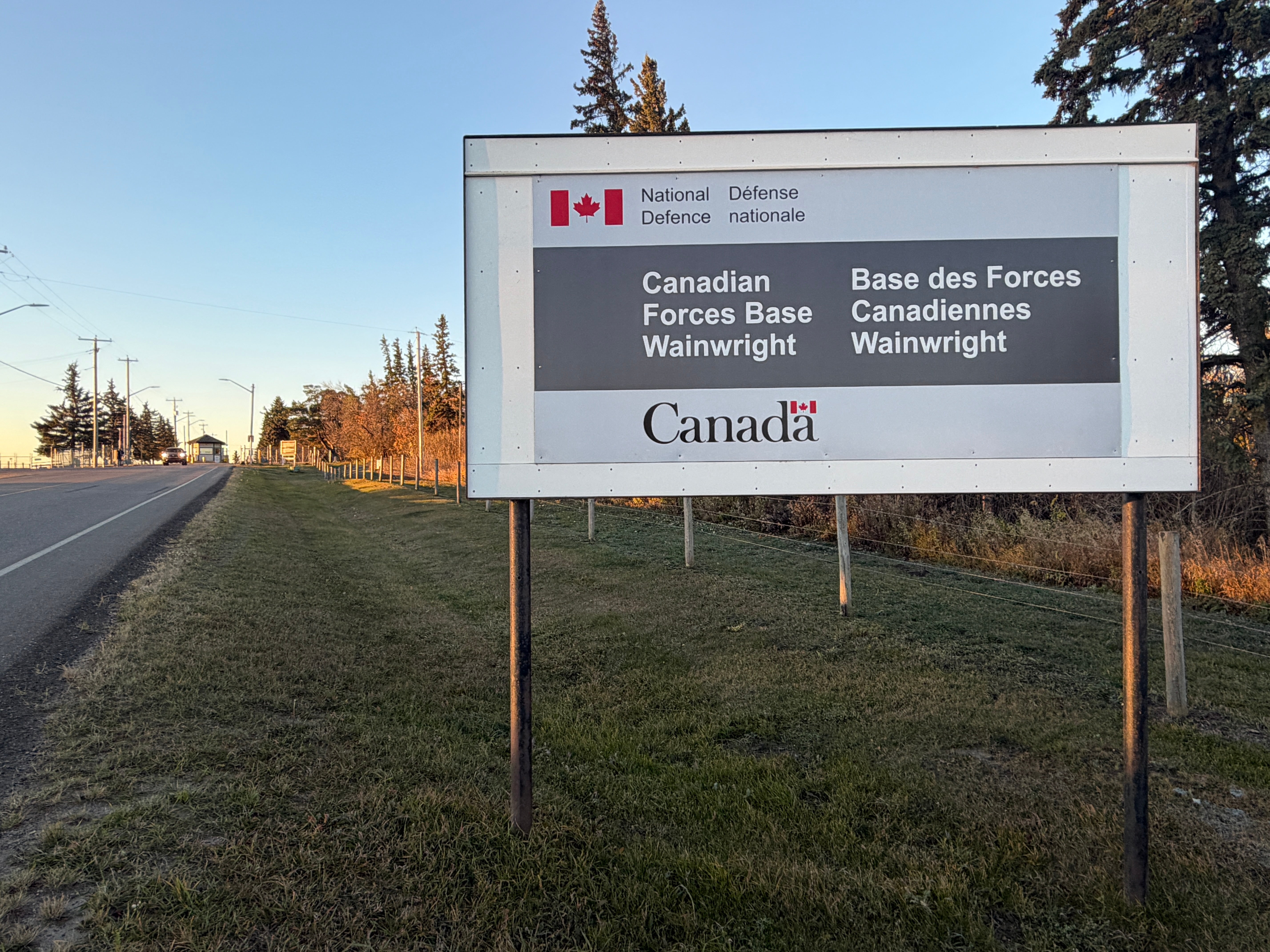 A view near the entrance of the Canadian Forces Base (CFB) Wainwright military base, in Wainwright, Alberta, Canada, on October 18, 2026