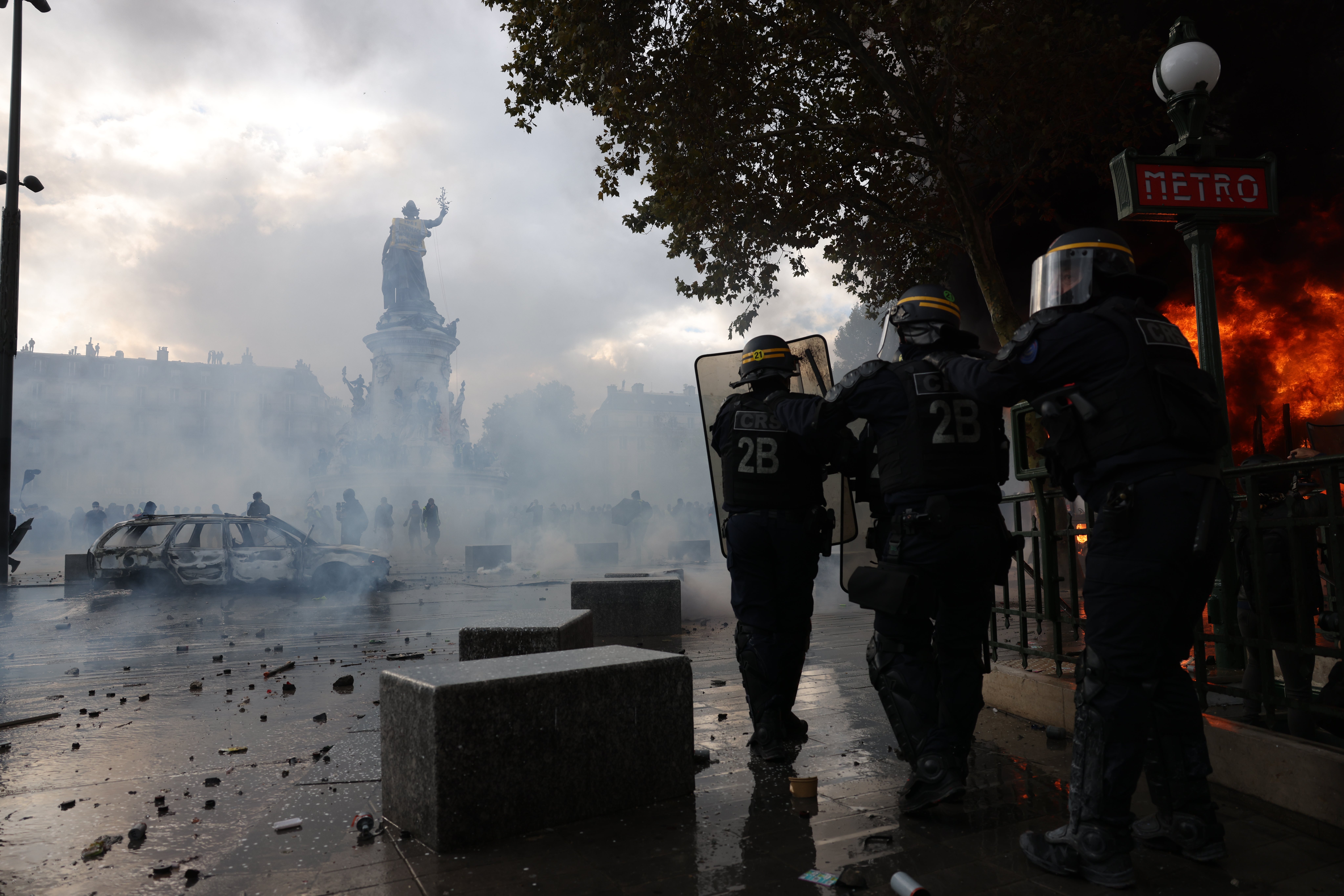 Police officers at Place De La Republique in Paris