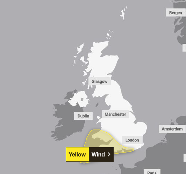 Parts of England and Wales are under a yellow weather warning