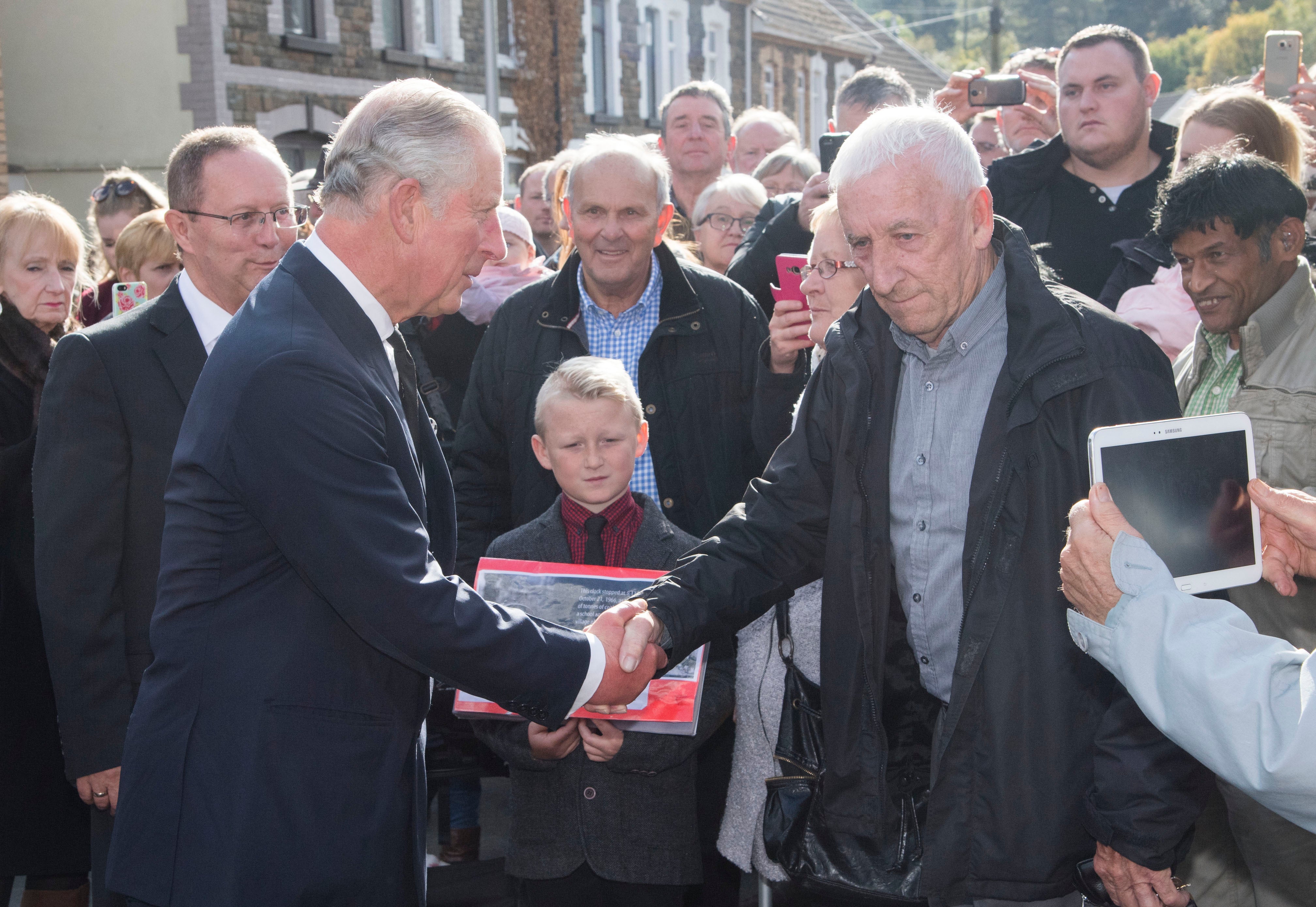King Charles, then Prince of Wales, vising Aberfan in 2016