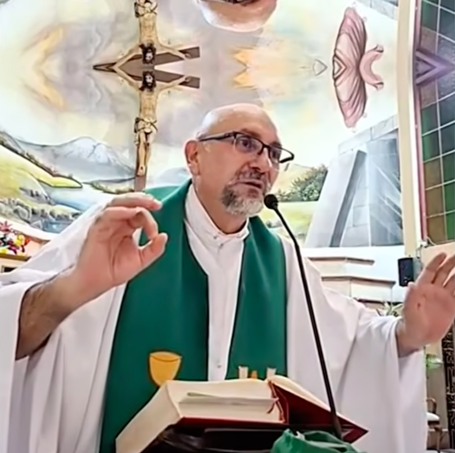 The priest was hosting evening mass when he was hit by the cross on the wall behind him