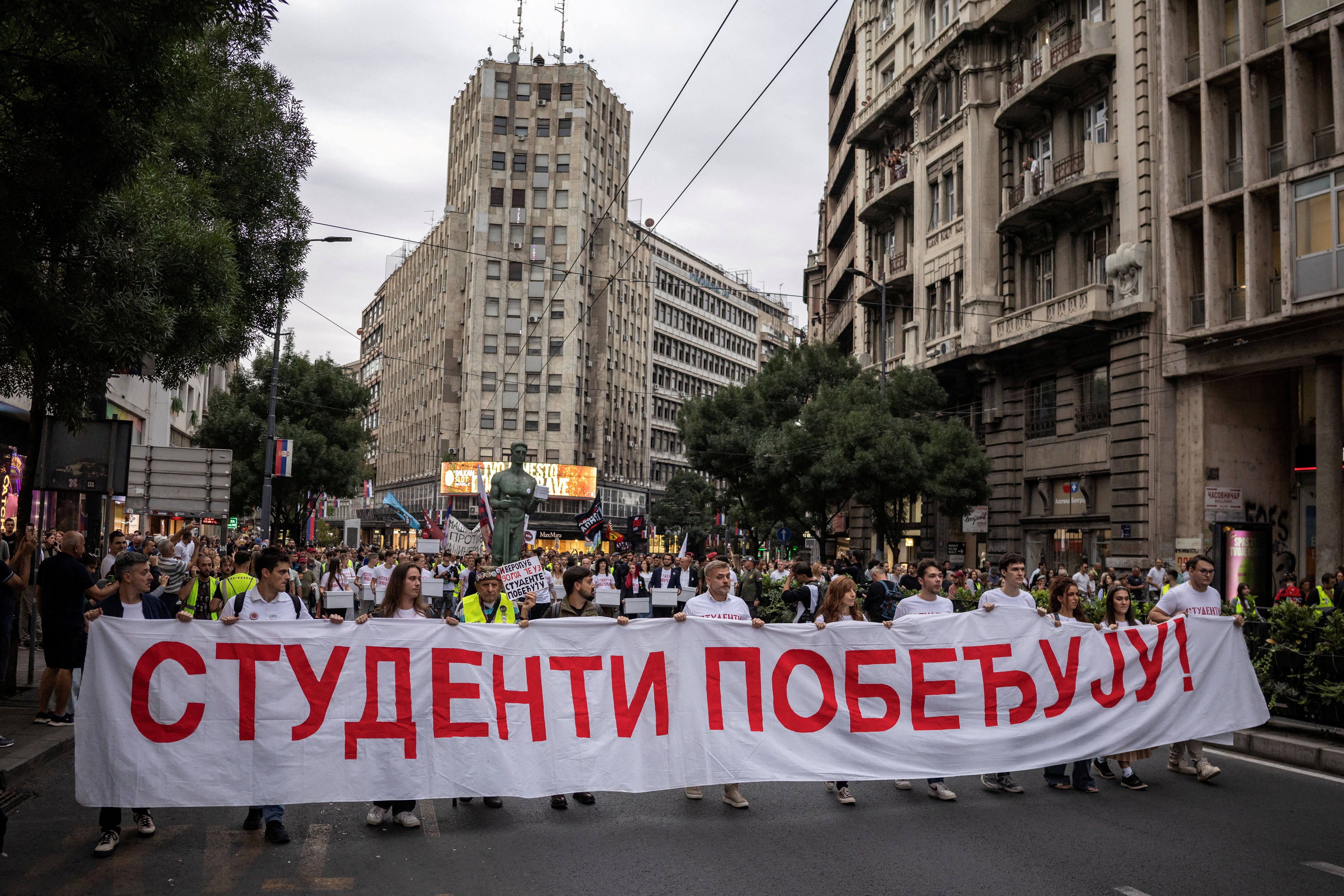 Students walk the streets carrying boxes bearing the certified signatures of their supporters, an initial step toward being included on the voting list, with the submission of the “Students Win” list to the Republic Election Commission in Belgrade.