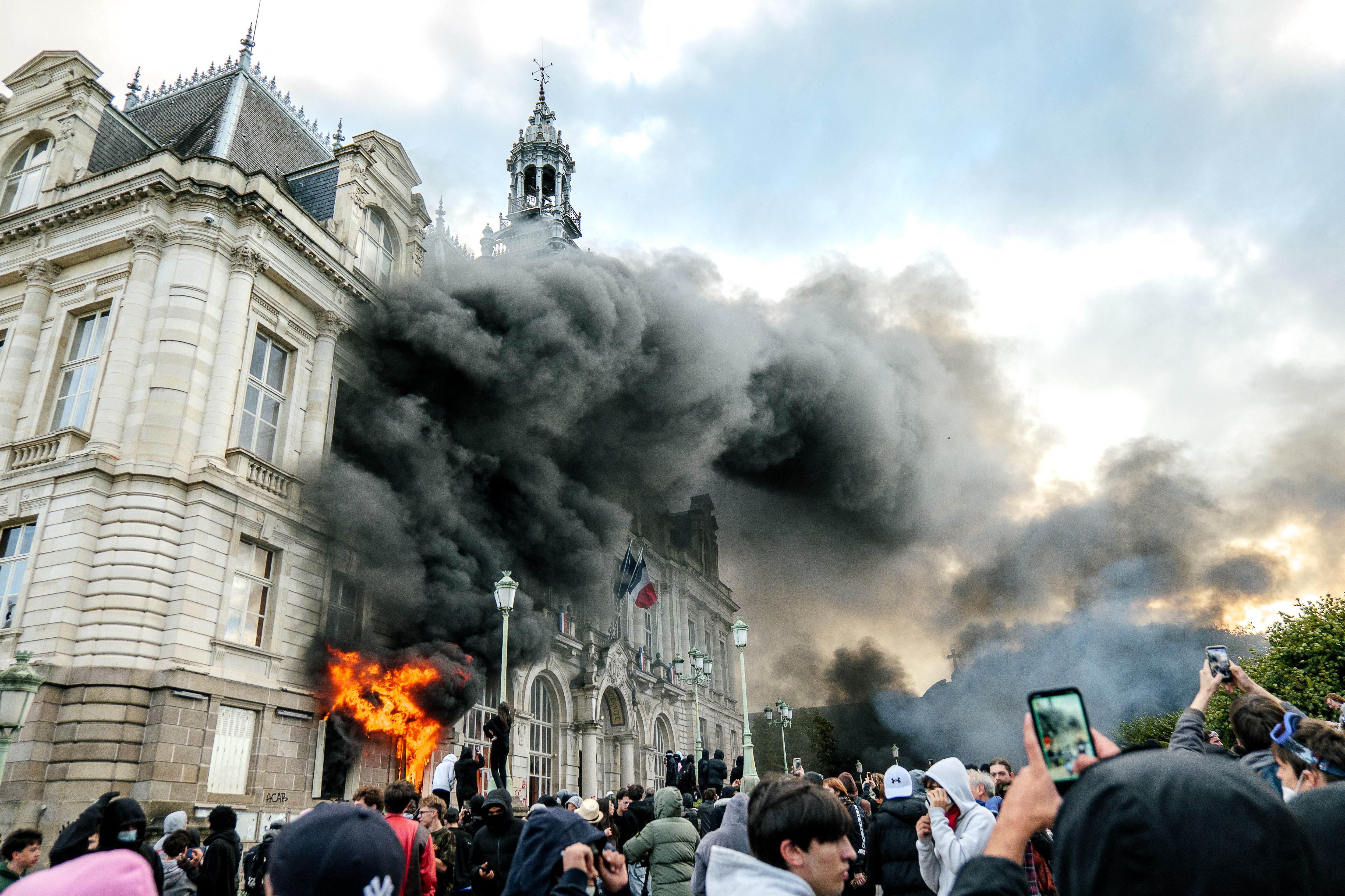 Protesters set fire to the town hall in Limoges Haute-Vienne at the weekend, as violent demonstrations spread across the country