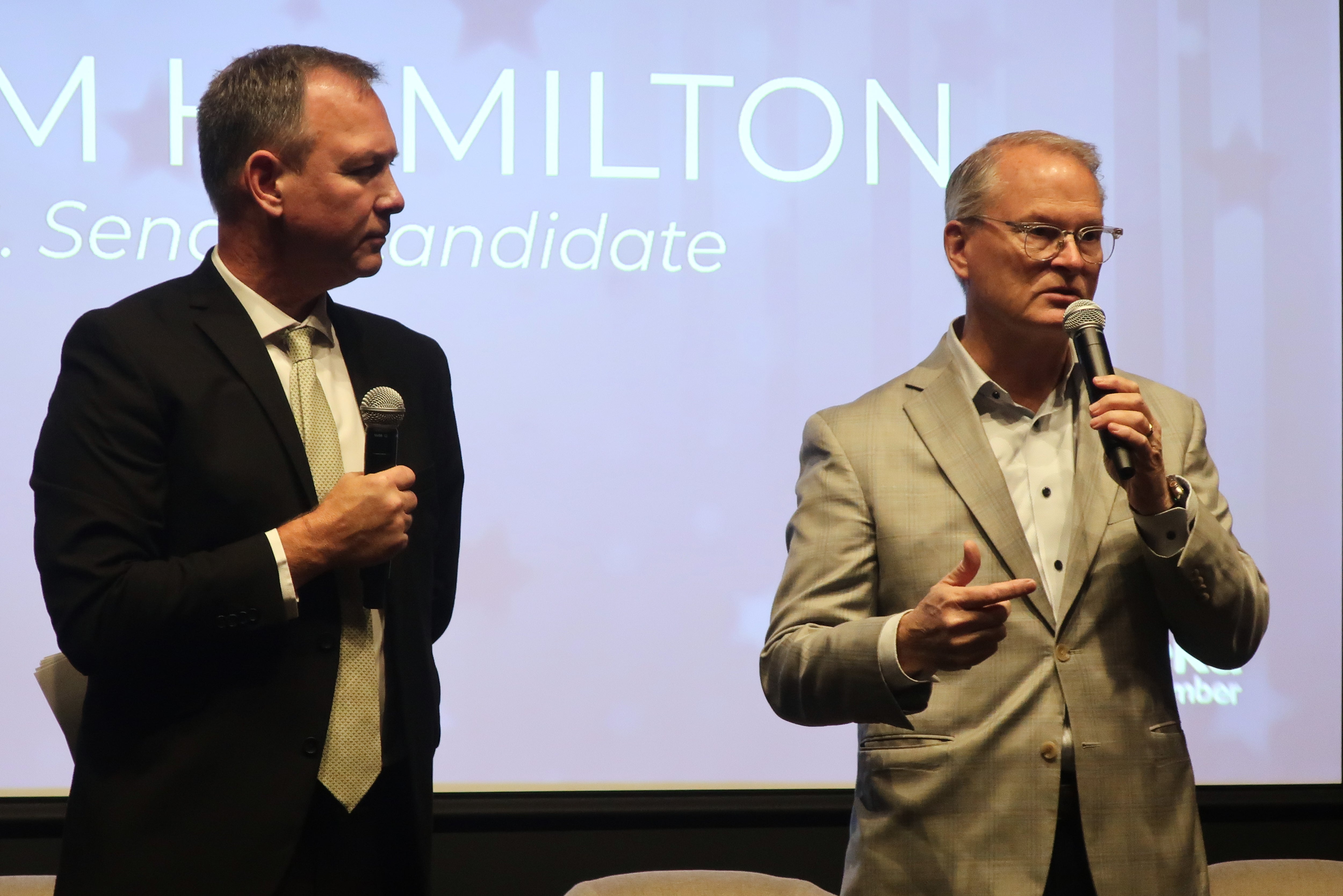 Republican Sen. Roger Marshall faces a tough challenge from Democrat Adam Hamilton (right) in Kansas