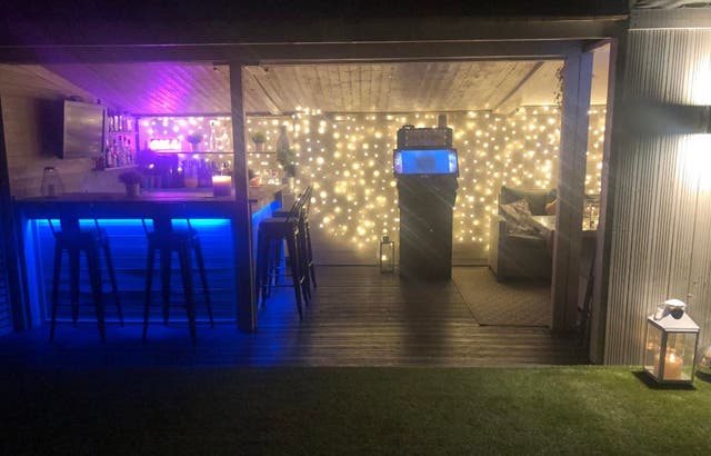 Justin and Karen Salmon's garden bar, pictured in 2023