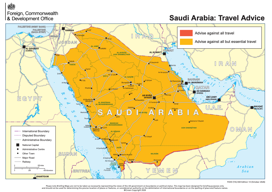 FCDO travel advice for Saudi Arabia as of 17 October
