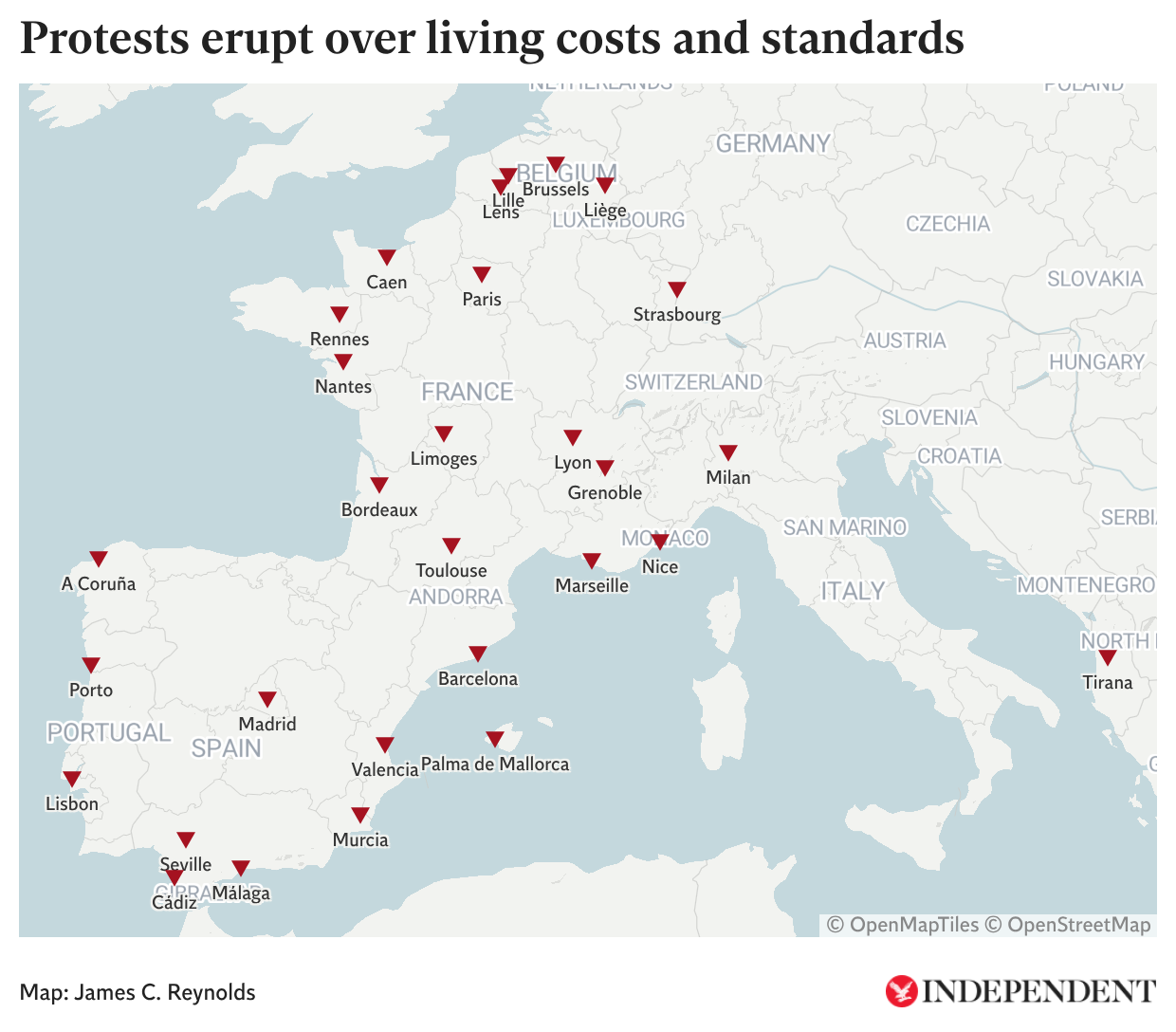 The European cities facing protests from Paris to Milan as continent gripped by cost of living crisis