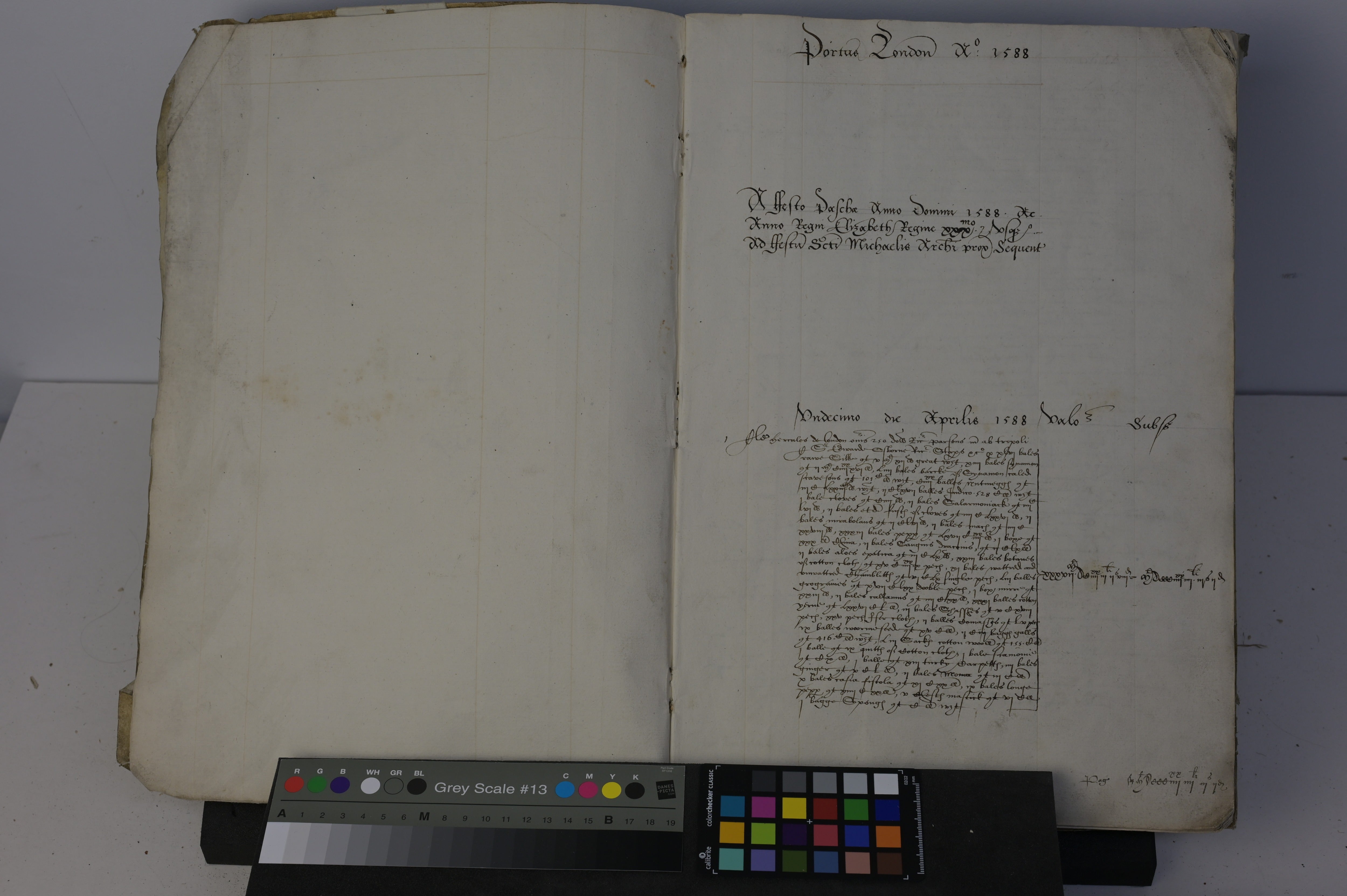 A London Port Book from 1588 undergoing digital transfer