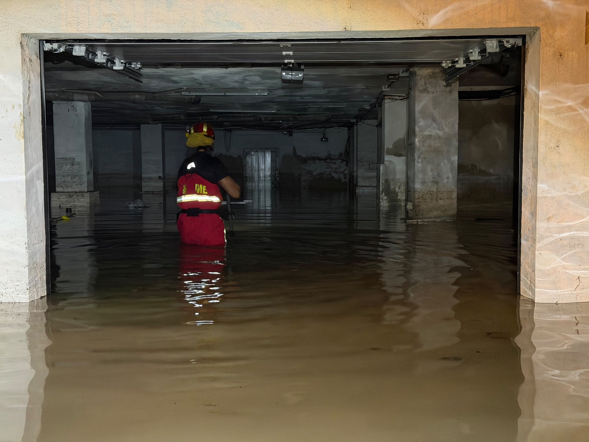 An entire car park was flooded during heavy rain in Ibiza