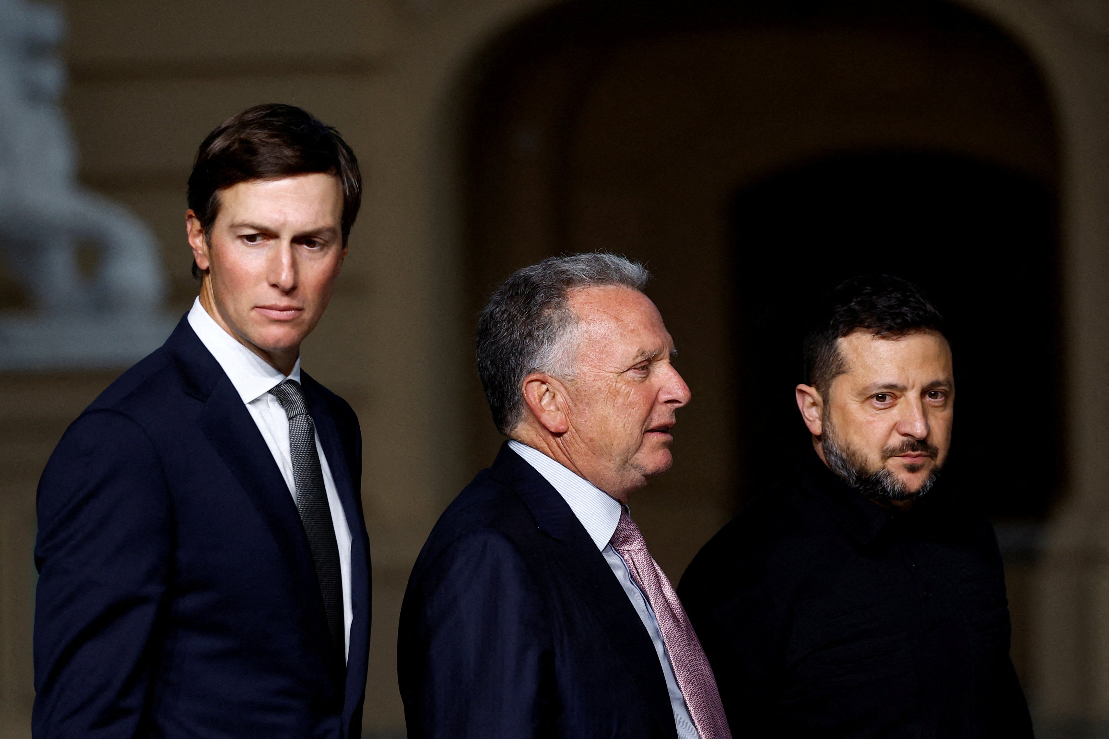 Ukraine's president Volodymyr Zelensky, US special envoy Steve Witkoff and Jared Kushner after a joint news conference in September