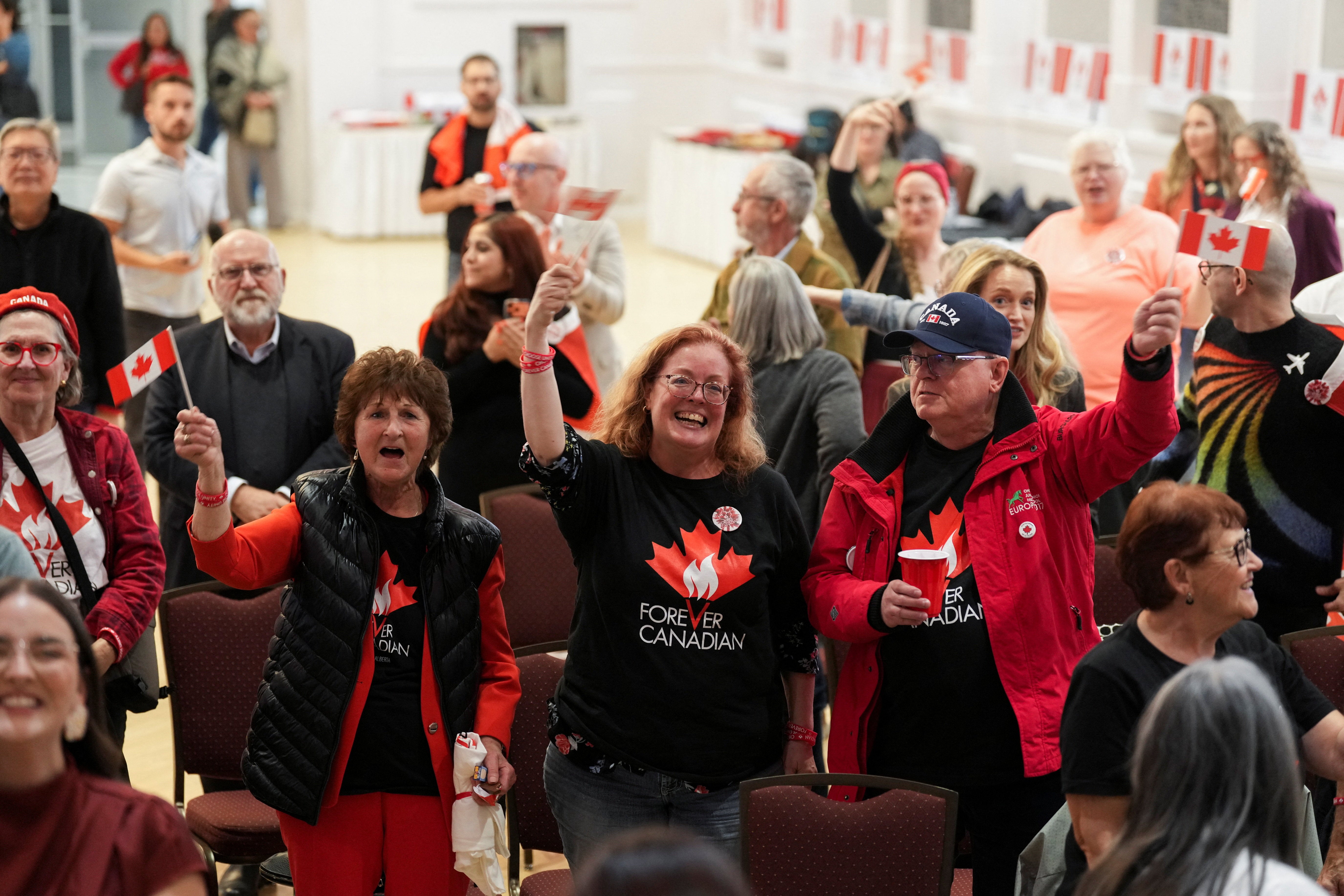 Supporters of the Forever Canadian group, who want Alberta to remain in Canada