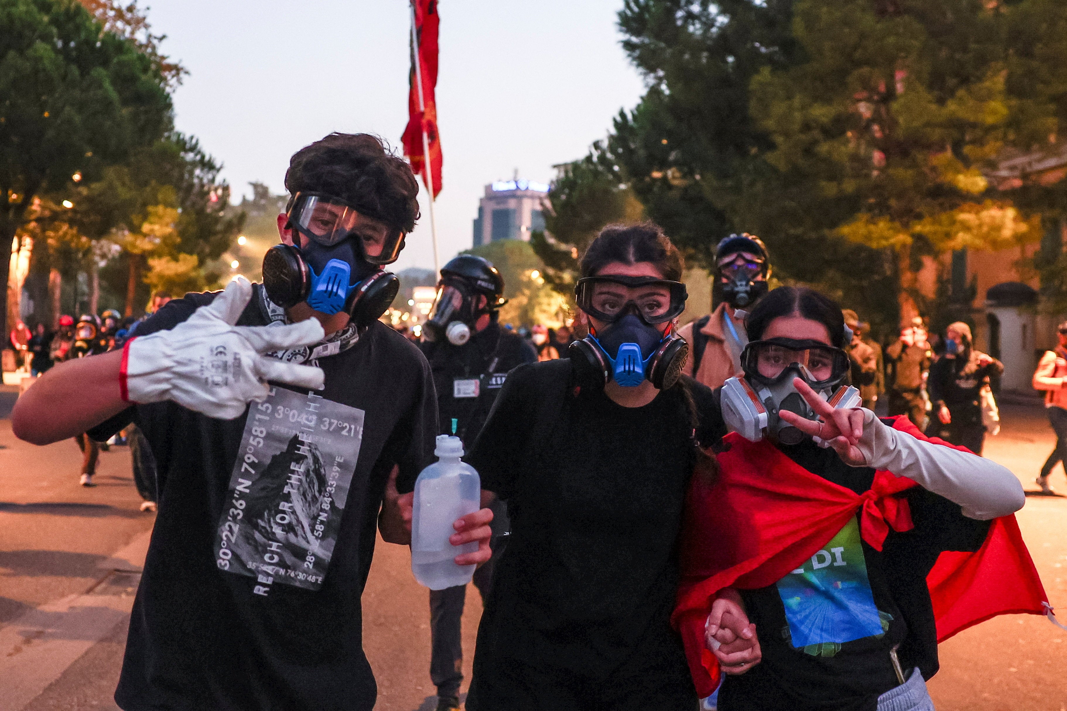Protesters take part in an anti-government protest by students in Tirana, Albania.