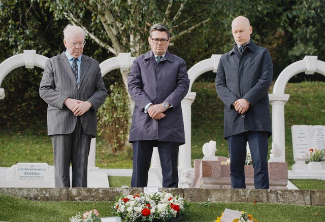 Prime Minister Andy Burnham after laying a wreath with Aberfan disaster survivor Jeff Edwards (Ben Birchall/PA)