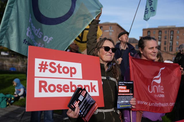 Demonstrators take part in a protest against the proposed development of the Rosebank oil field in the North Sea