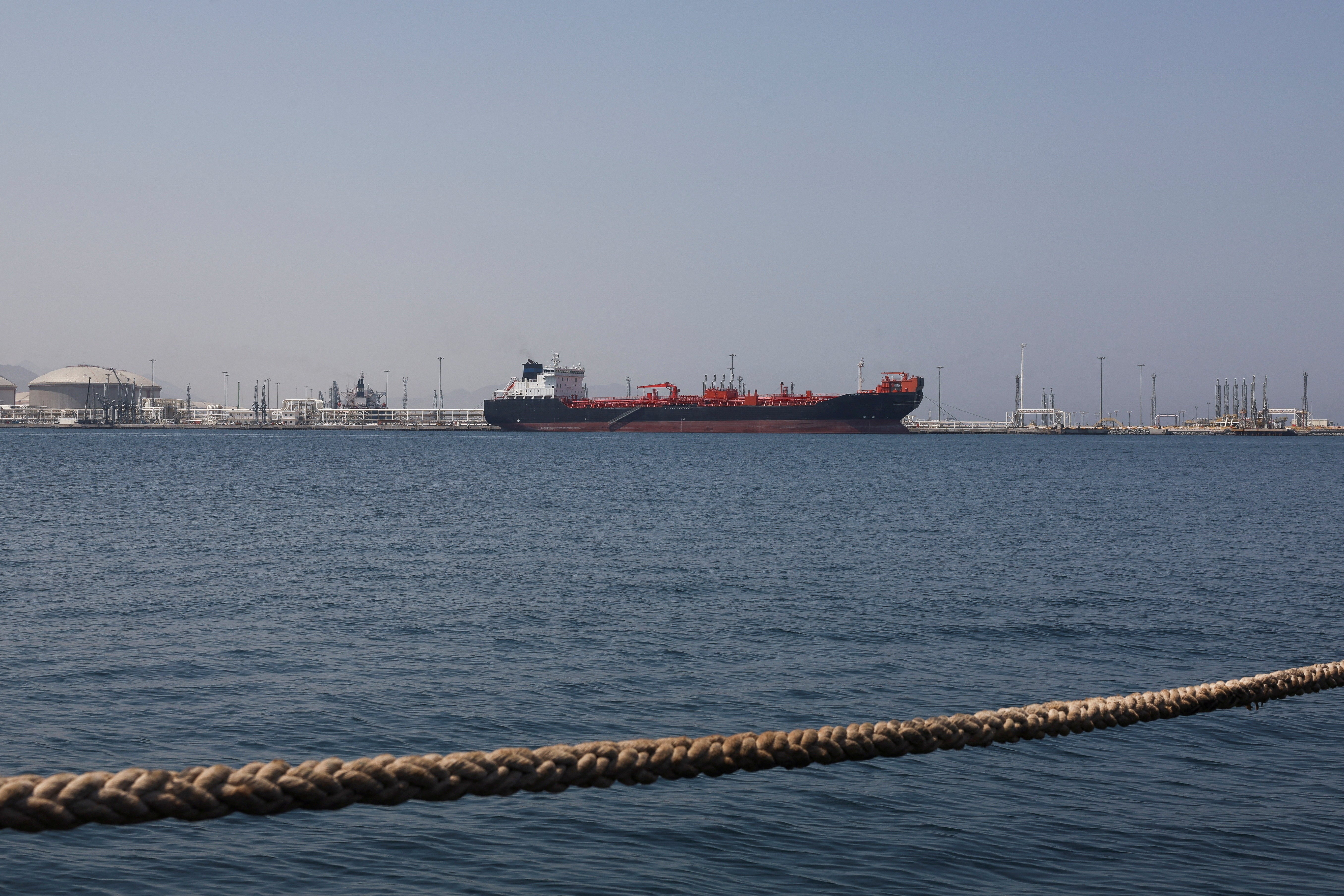 Tanker "Bald Man" at the Port of Fujairah, as the U.S.-Israel conflict with Iran limits marine traffic in the Strait of Hormuz