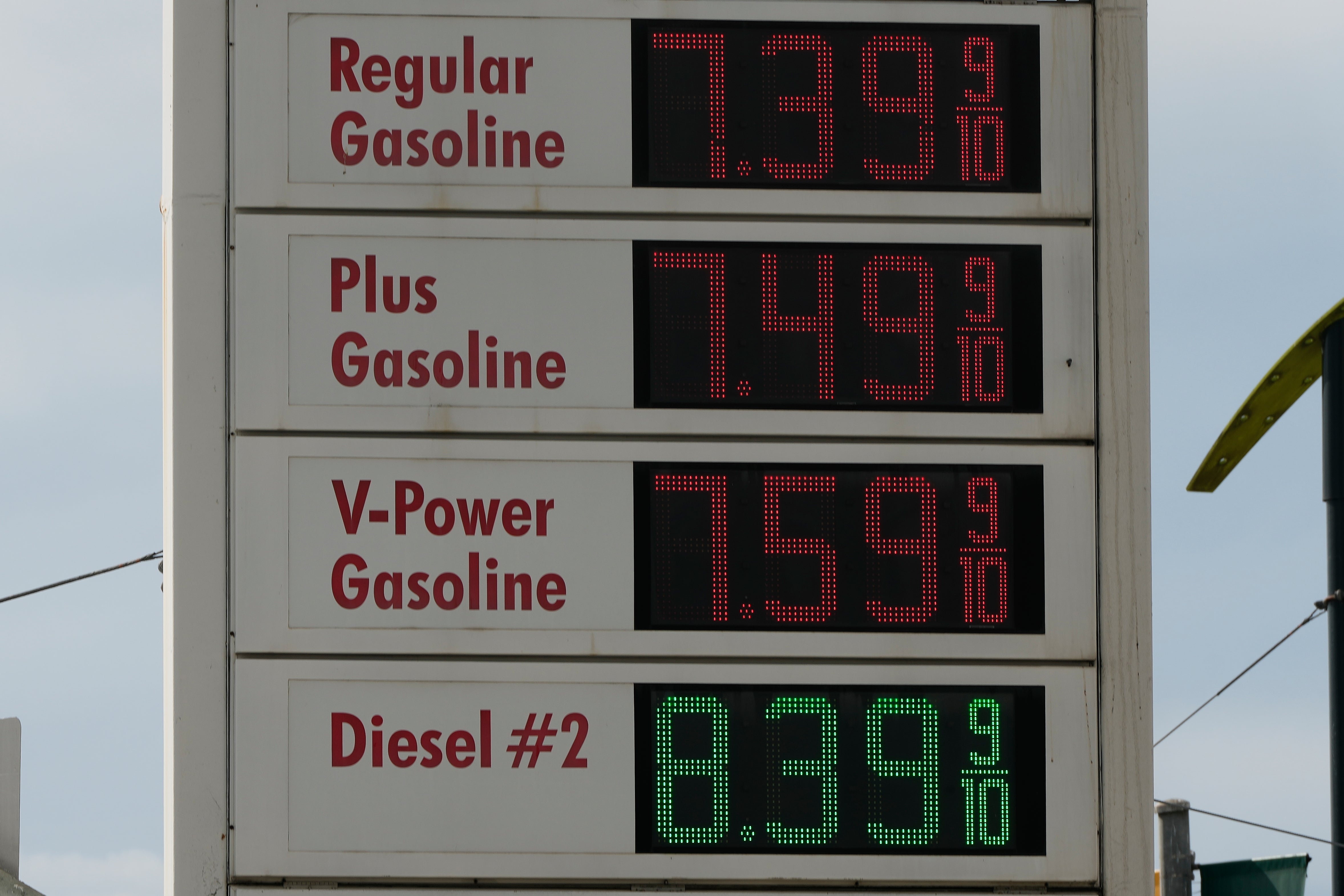 Fuel prices for gasoline and diesel are displayed at a gas station on Tuesday, Oct. 20, 2026, in San Francisco