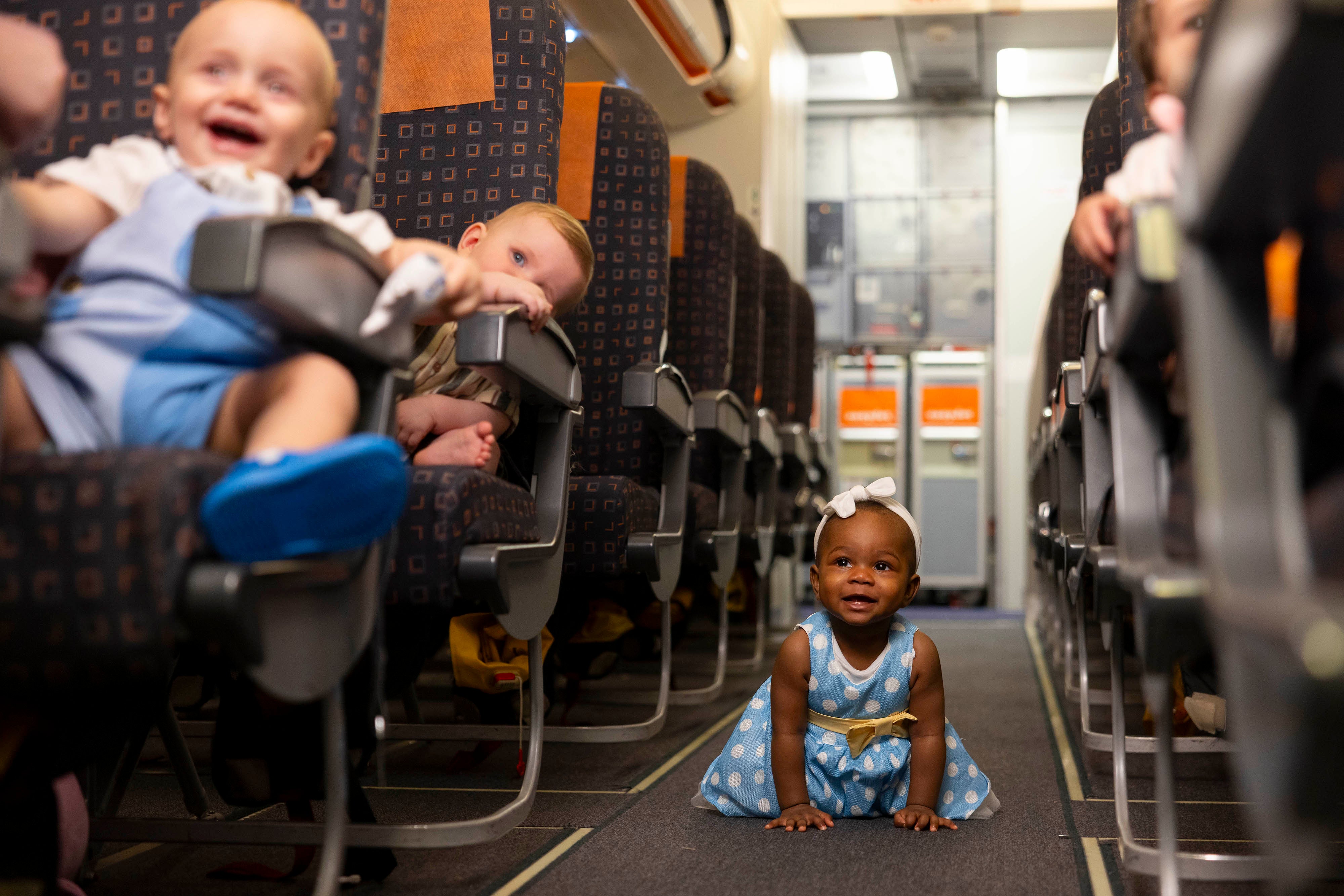 Nine-month-old Emelia on board an easyJet aircraft