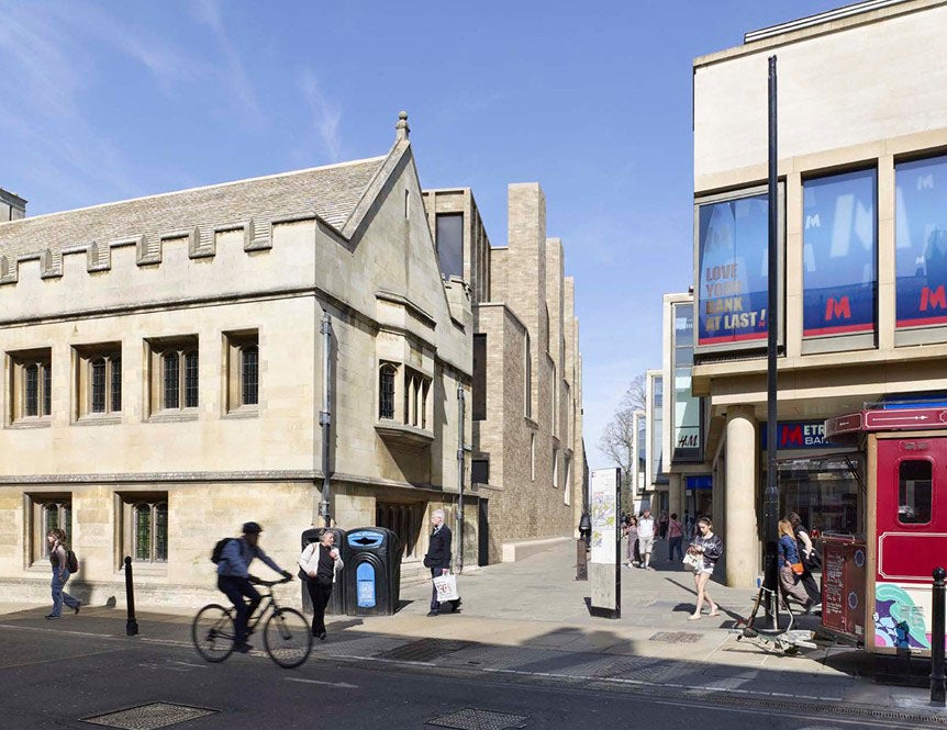 An artists' impression of the planned new Christ's College library backing onto Christ's Lane, Cambridge