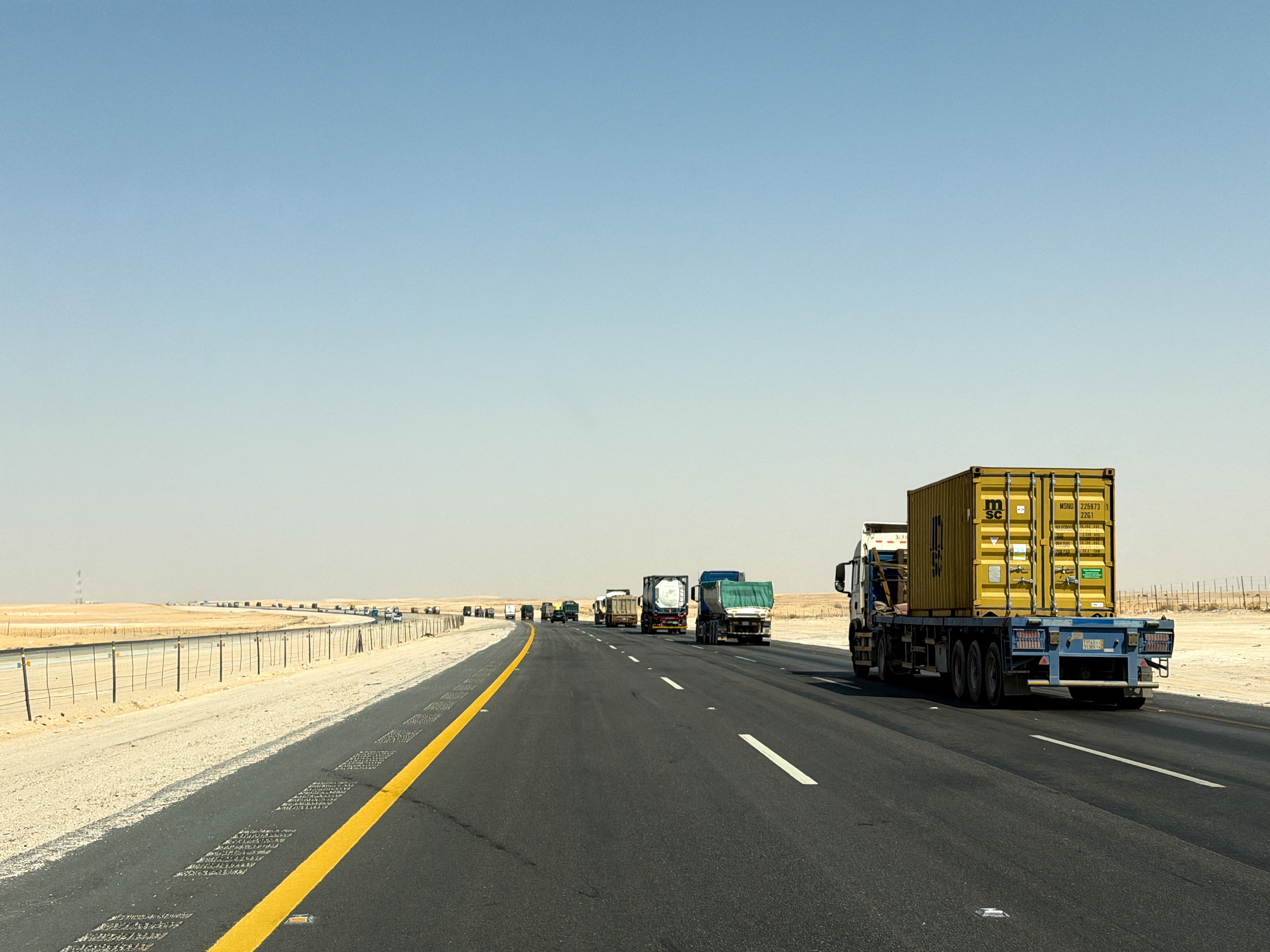 A view of trucks on Dammam-Riyadh Highway, in Dammam, Saudi Arabia, October 19, 2026