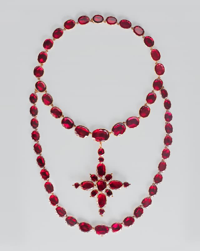 A necklace from Queen Charlotte’s set of garnet jewels, dating from the late 18th century