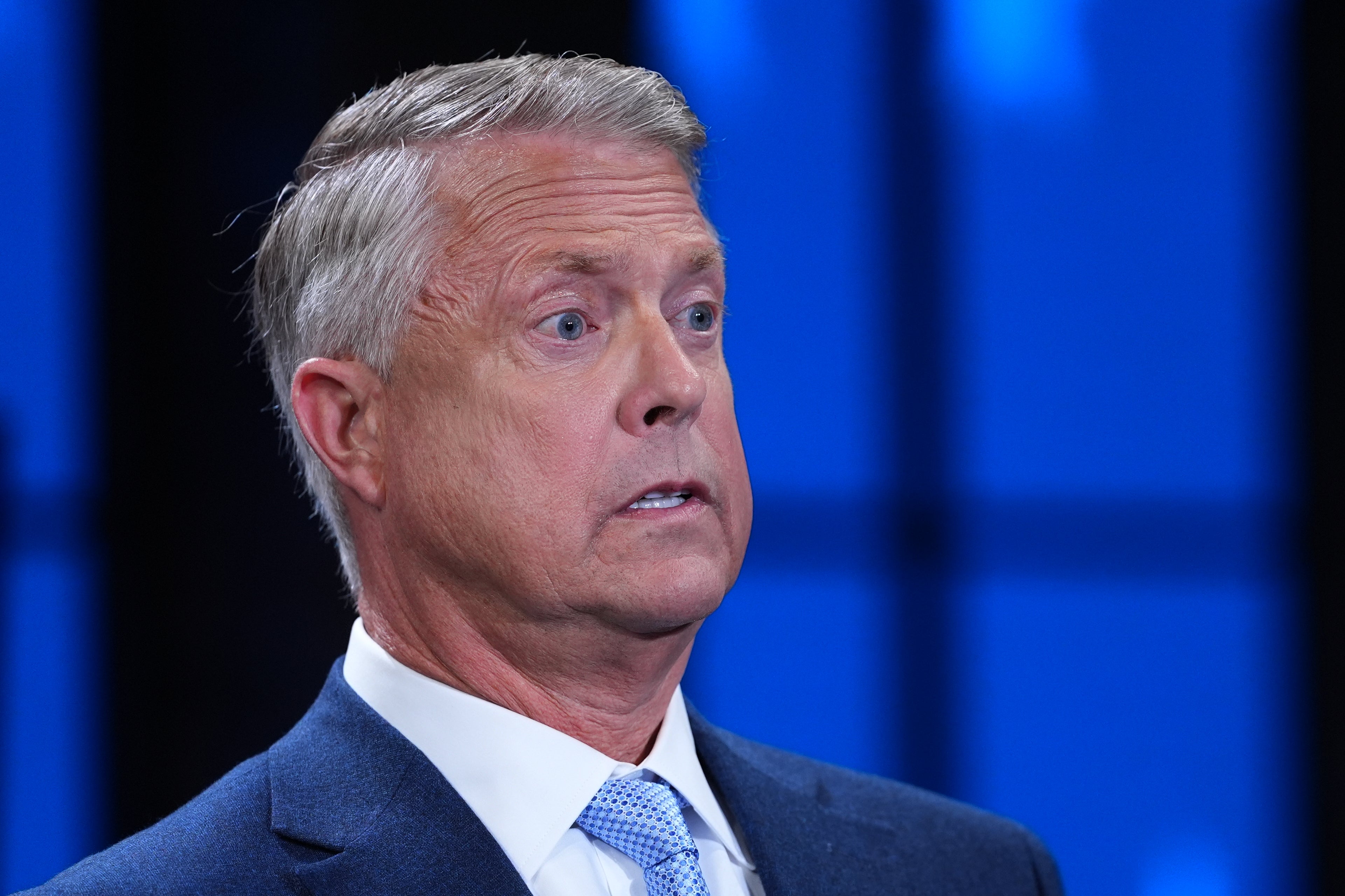 Republican Sen. Roger Marshall participates in a debate with Democratic nominee for U.S. Senate Adam Hamilton at WDAF TV in Kansas City