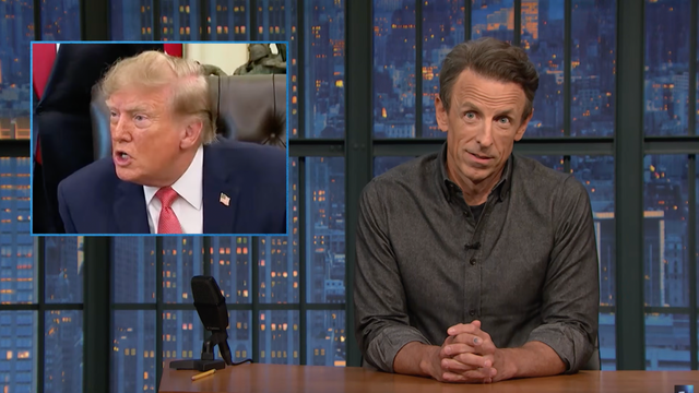 Seth Myers mocked President Donald Trump over his Oval Office outburst earlier this week aimed at The Independent’s Andrew Feinberg