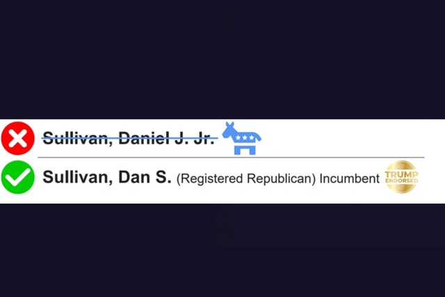 Trump included this image with his post, which shows the retired teacher's name crossed out and marked with the symbol of the Democratic Party