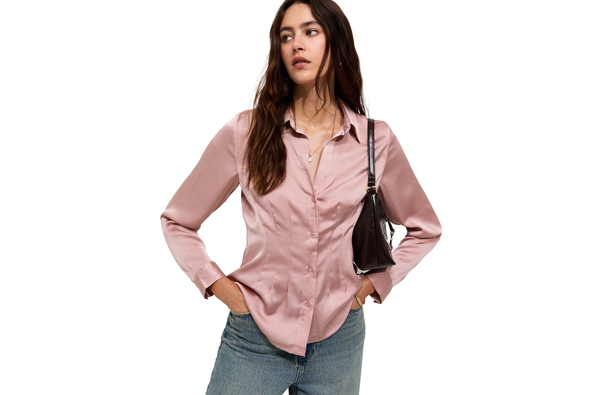 New Look pink satin pleated waist shirt
