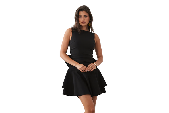 TFNC bengaline v back bow detail skater mini dress in black
