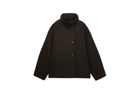 M&S checked funnel neck short coat with wool